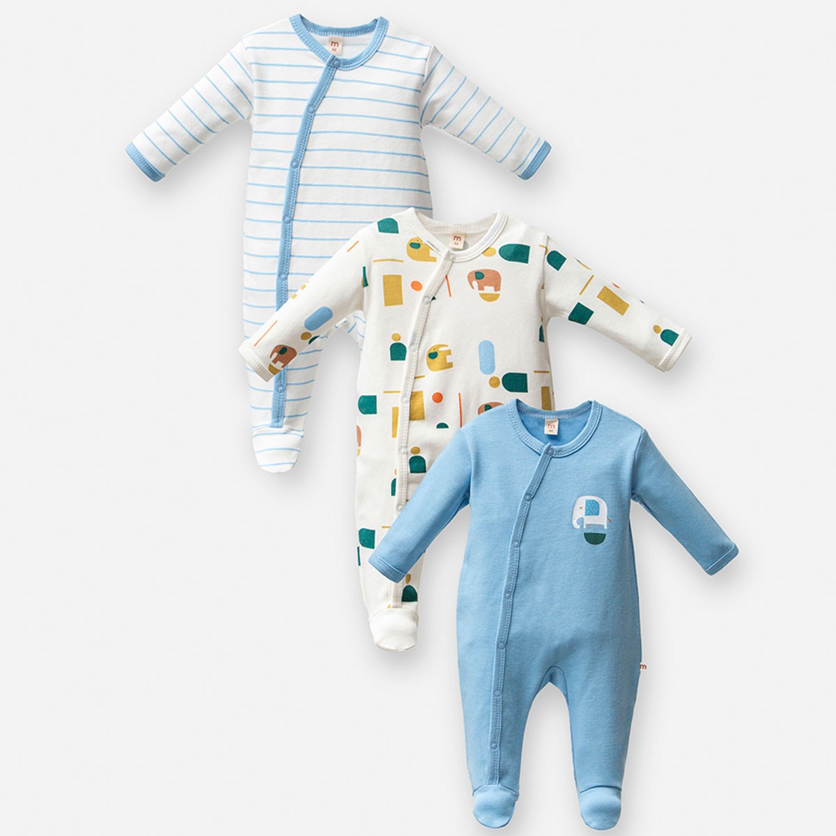  ERKEK BEBEK 0/3-3/6 AY BÜYÜK FİL FİGÜRLÜ 3'LÜ TULUM SET