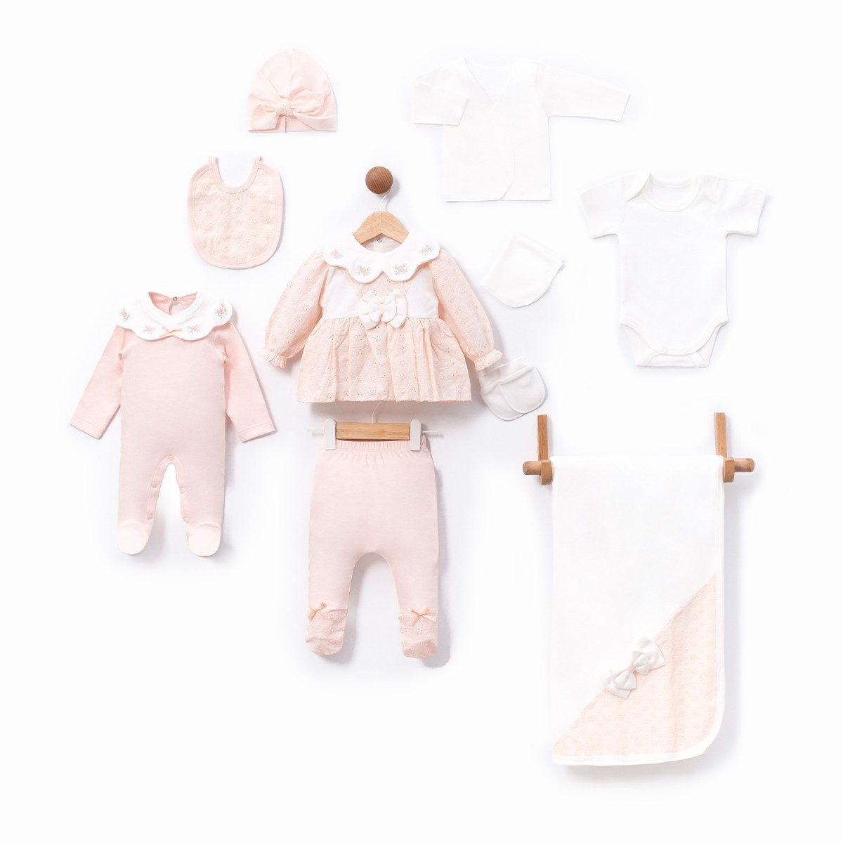  KIZ BEBEK 0-3 AY GÜPÜRLÜ 10LU SET - Somon
