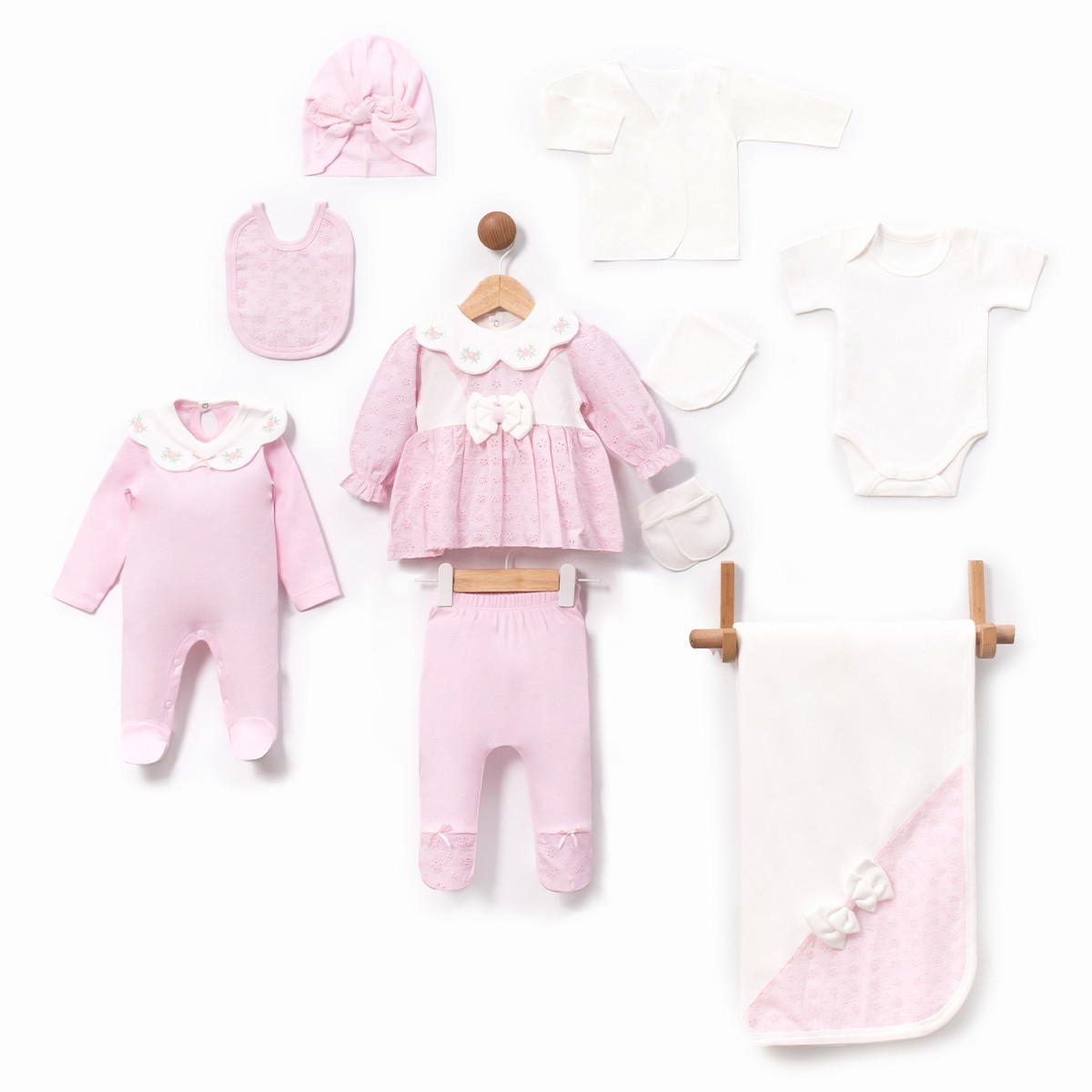  KIZ BEBEK 0-3 AY GÜPÜRLÜ 10LU SET - Pembe