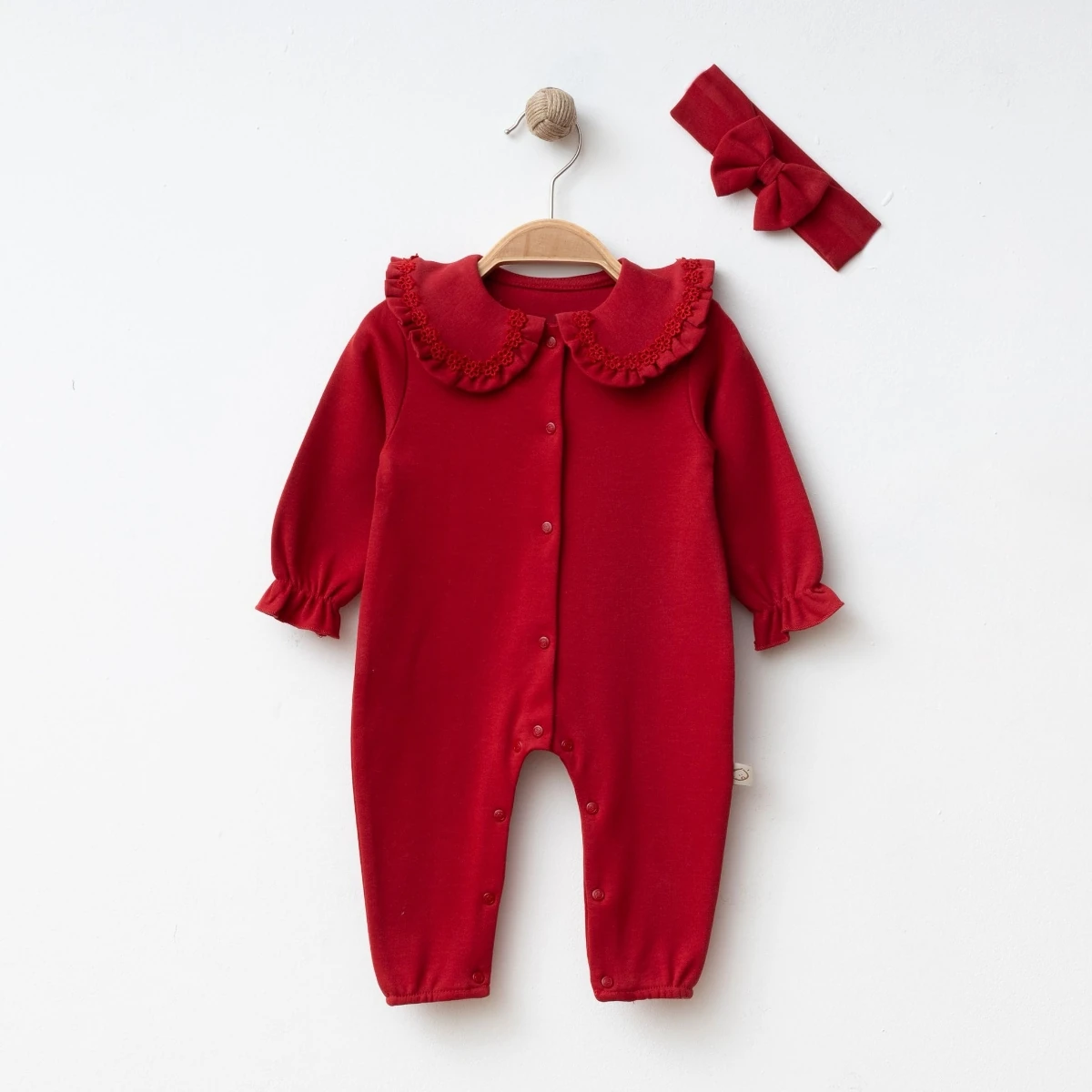 Kız Bebek Fırfırlı Papatya Motif Yakalı Bandanalı 0-3/3-6 Ay Pamuk Tulum