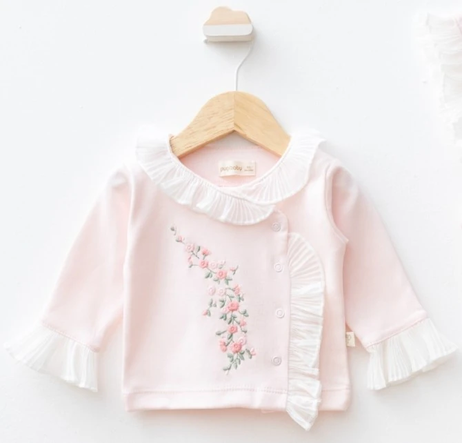 KIZ BEBEK 0-3 AY ÇİÇEK NAKIŞLI PLİSELİ 5Lİ SET