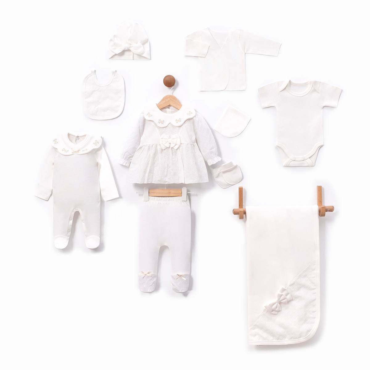  KIZ BEBEK 0-3 AY GÜPÜRLÜ 10LU SET - Ekru