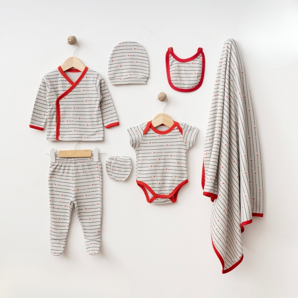 UNISEX 0-3 AY MOM DAD ÇİZGİLİ 7Lİ SET