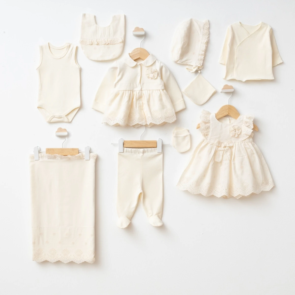  Kız Bebek 0-3 Ay Premıum İncili Dokuma 10Lu Hastane Çıkış Seti