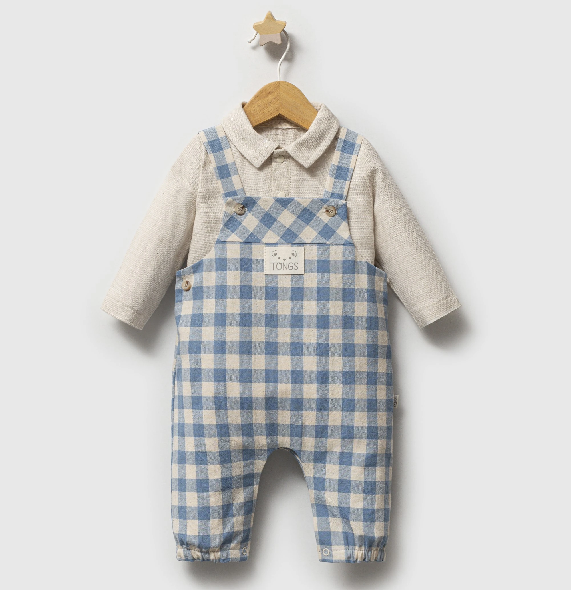 3-6-9 Ay Erkek Bebek Ekose Salopet Tulum