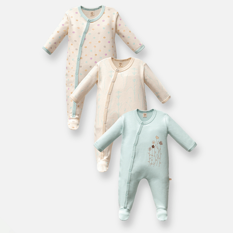 KIZ BEBEK 0-3 VE 3-6 AY LALE DESEN 3LÜ TULUM - Mint Yeşili