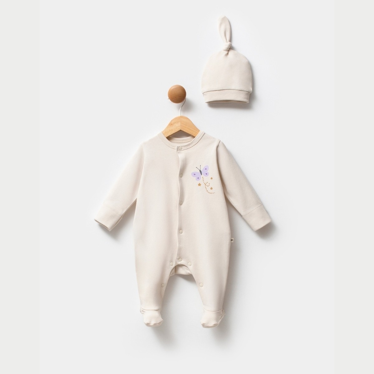 KIZ BEBEK 0/3-3/6 AY KELEBEK ŞAPKALI PAMUKLU TULUM