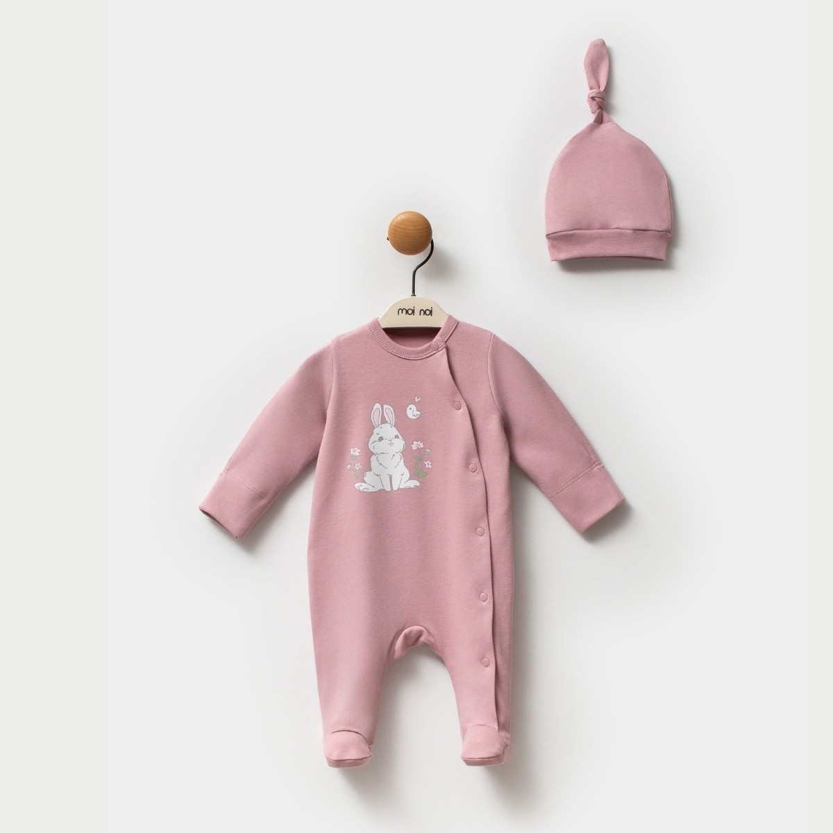 KIZ BEBEK 0/3-3/6 AY TAVŞANLI ŞAPKALI PAMUKLU TULUM