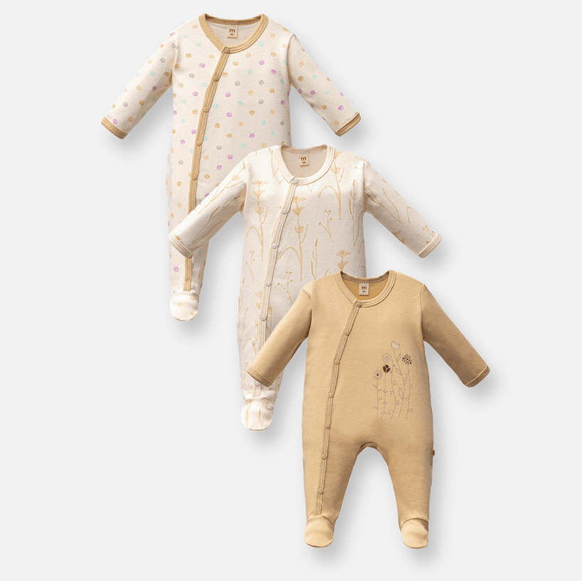 KIZ BEBEK 0-3 VE 3-6 AY LALE DESEN 3LÜ TULUM - Bej