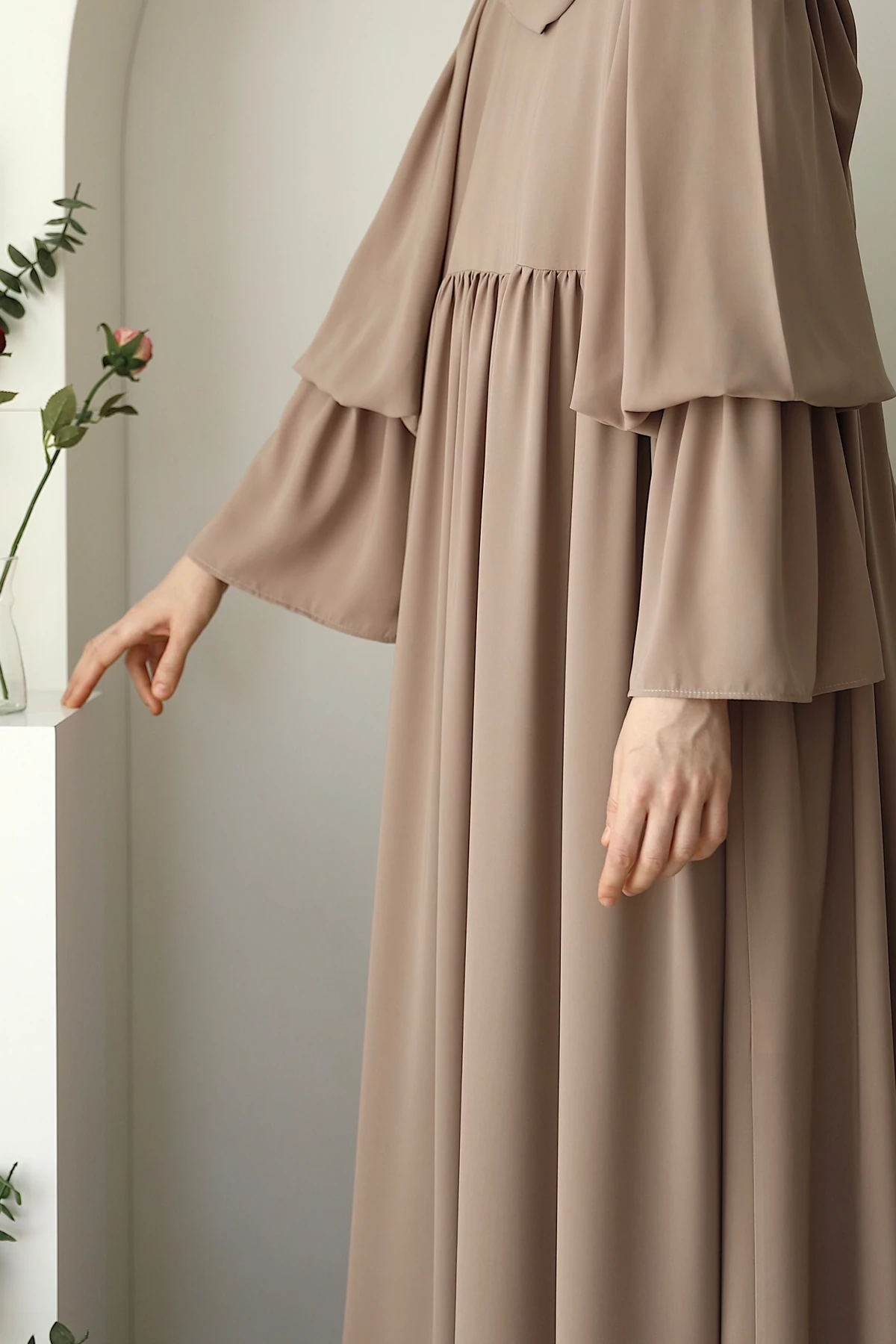 Robalı Büzgülü Kol Elbise