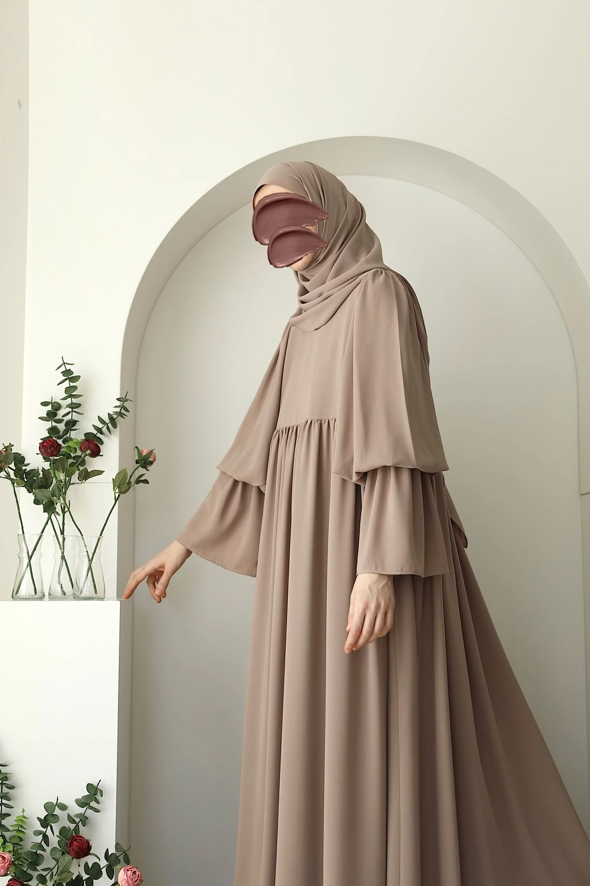 Robalı Büzgülü Kol Elbise