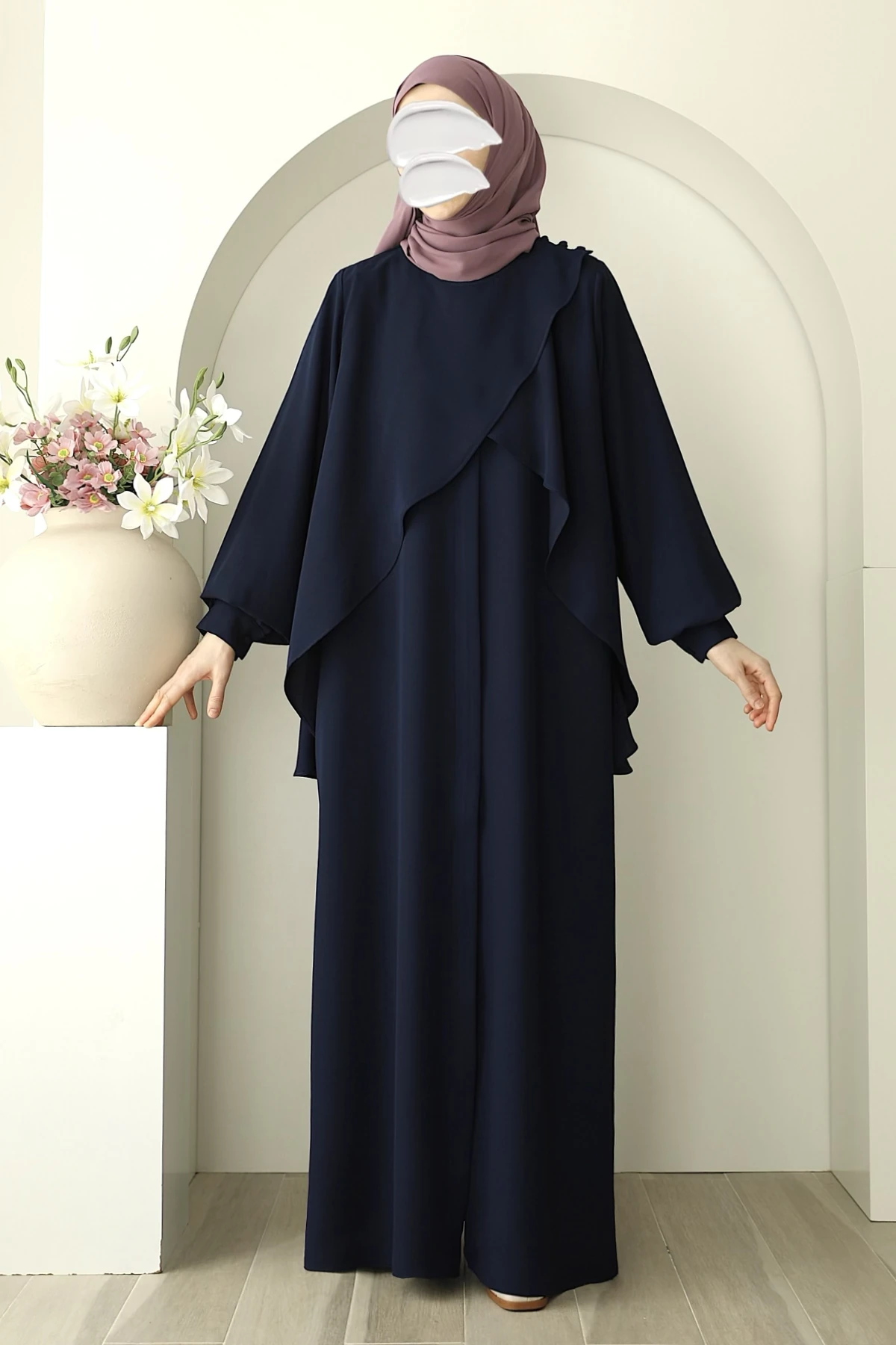 Fermuarlı Allerli Ferace - Lacivert