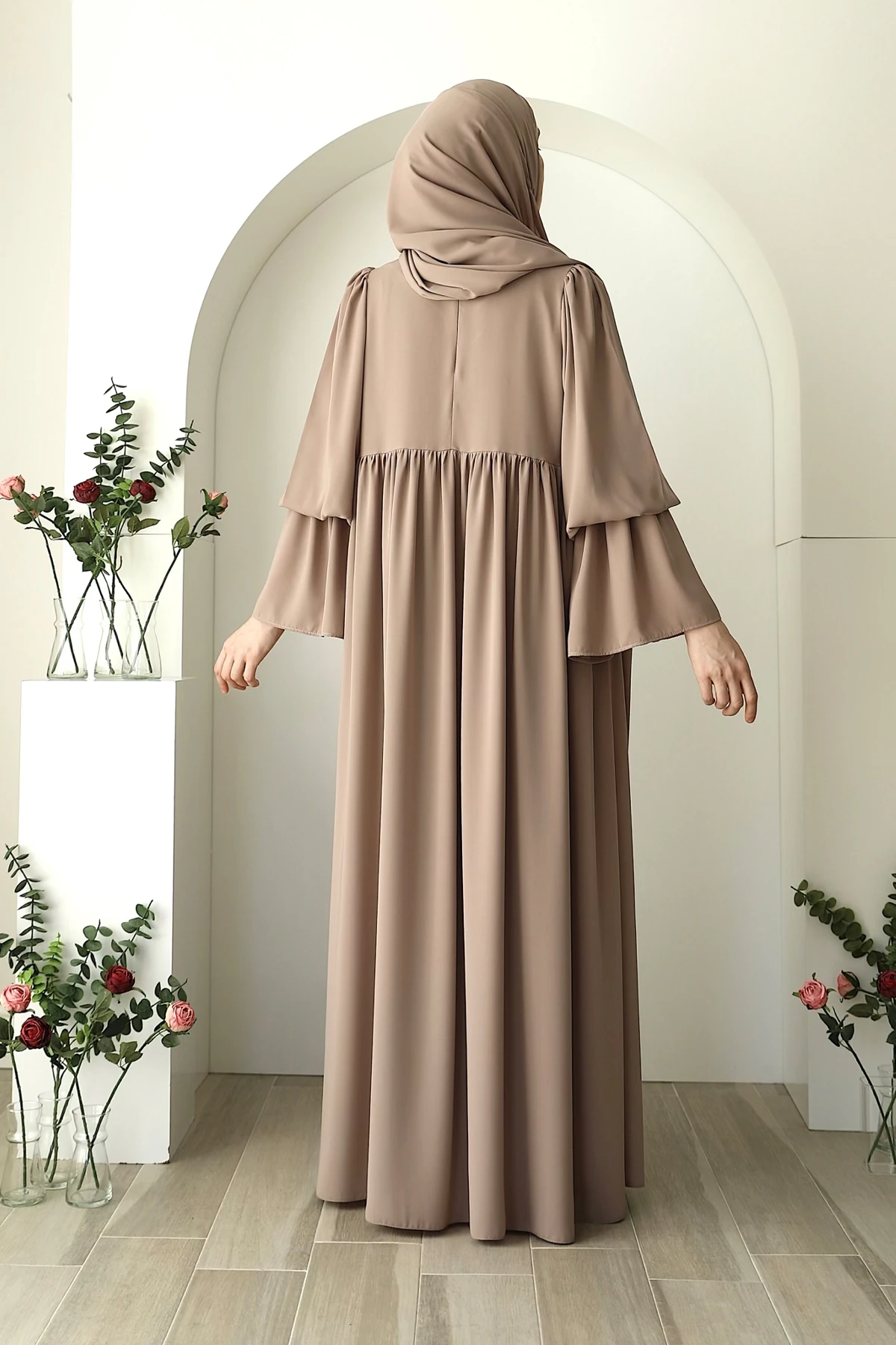 Robalı Büzgülü Kol Elbise