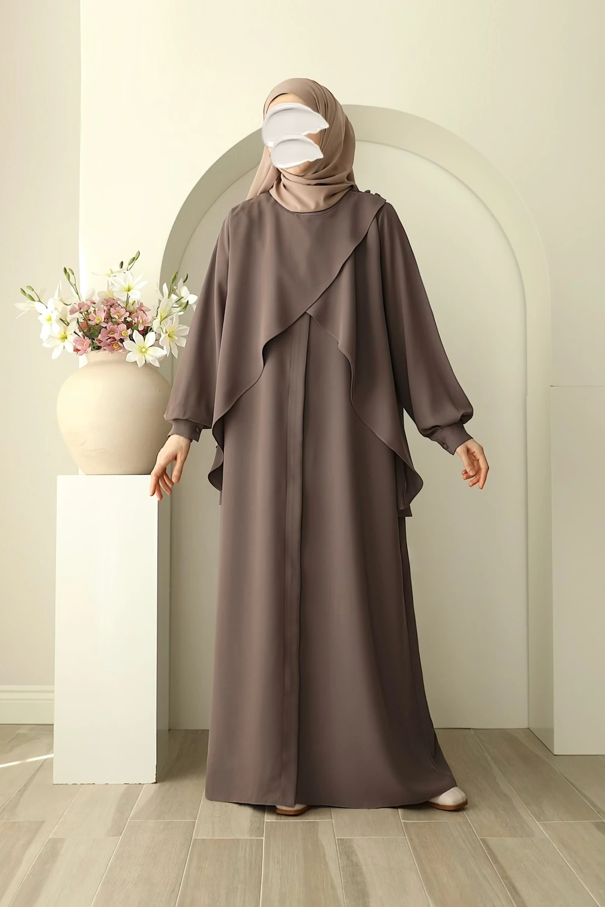 Fermuarlı Allerli Ferace - Vizon