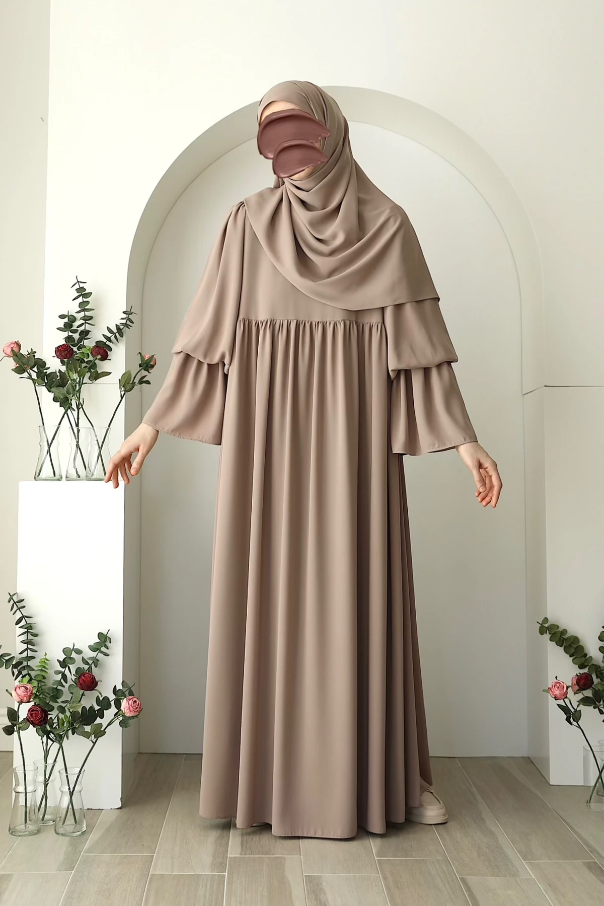 Robalı Büzgülü Kol Elbise