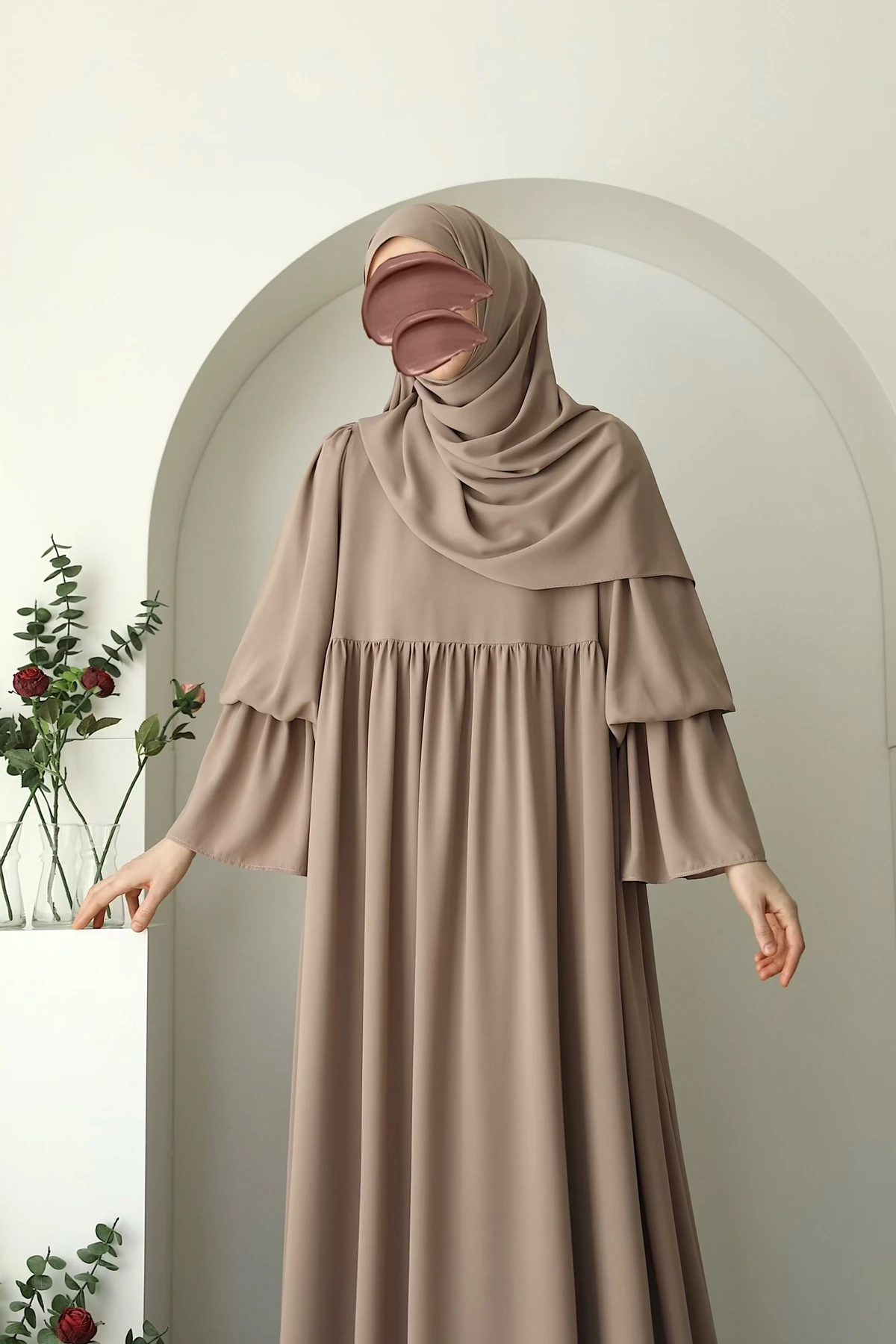 Robalı Büzgülü Kol Elbise