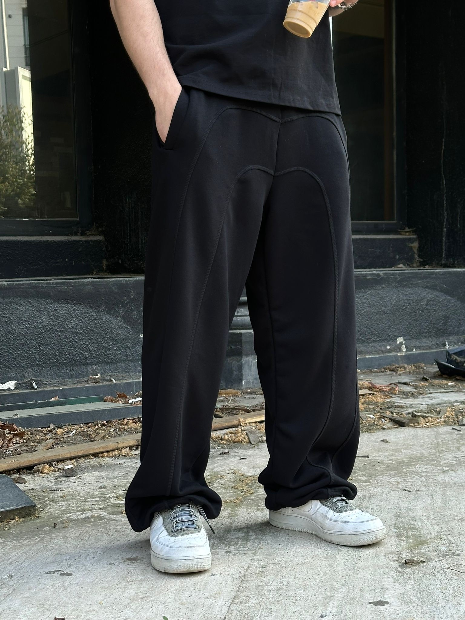 NORV Siyah Ayarlanabilir Paça Premium Oversize Eşofman Altı
