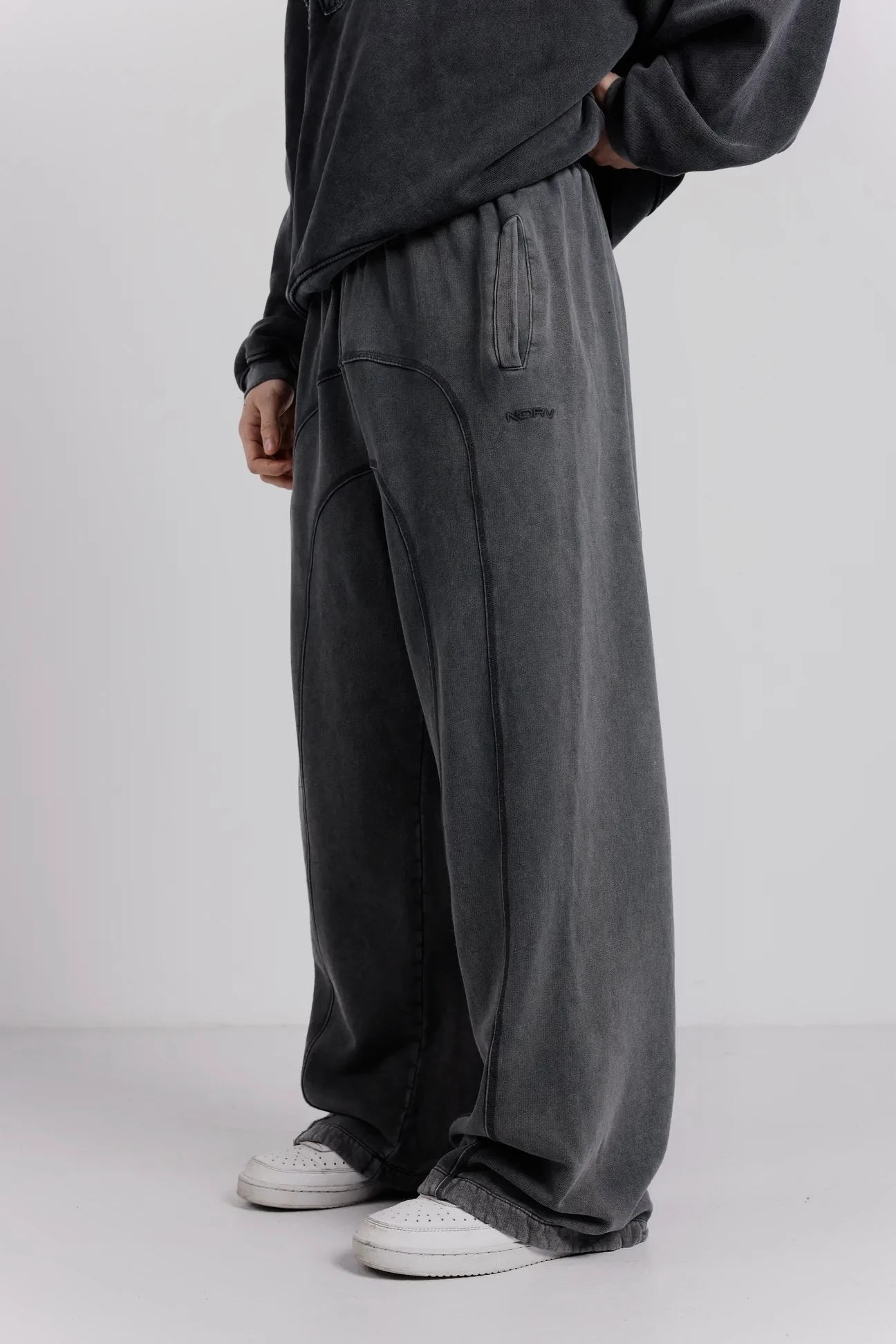 NORV  Ayarlanabilir Paça Premium Oversize Eşofman Altı ( Kışlık Karyoka Detaylı) - Antrasit