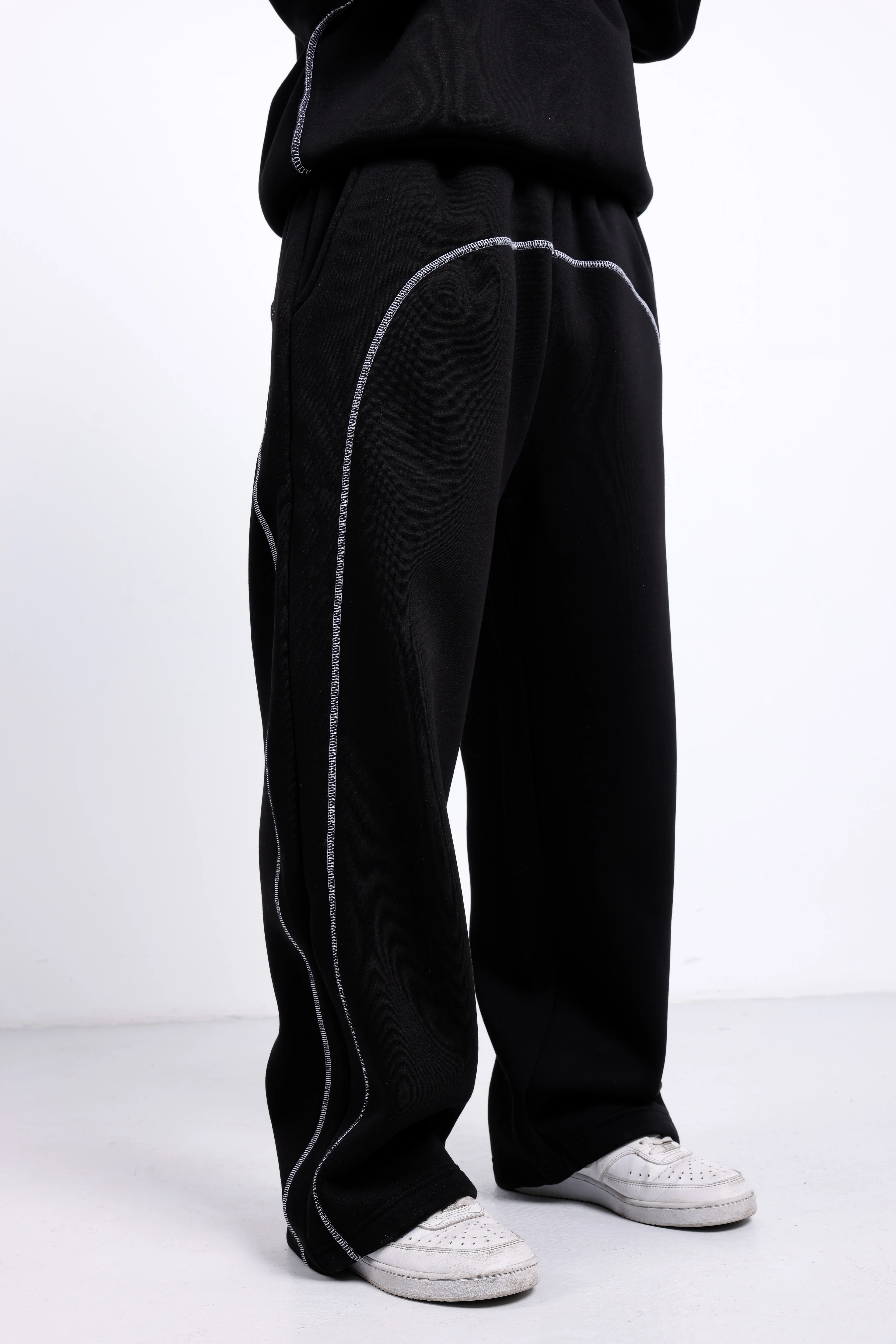 NORV Ayarlanabilir Paça Premium Oversize Eşofman Altı ( Kışlık Beyaz Karyoka Detaylı)