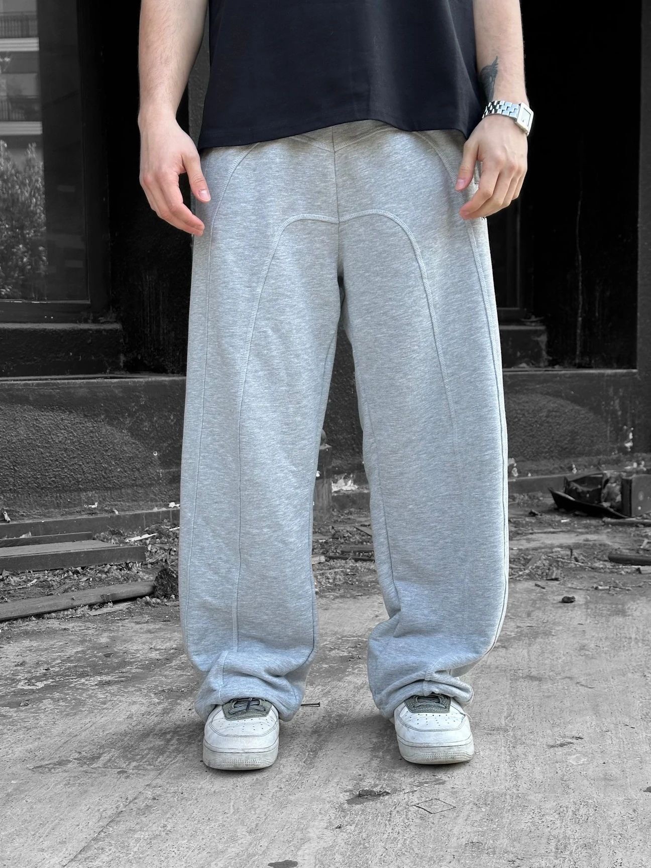 NORV Gri Ayarlanabilir Paça Premium Oversize Eşofman Altı