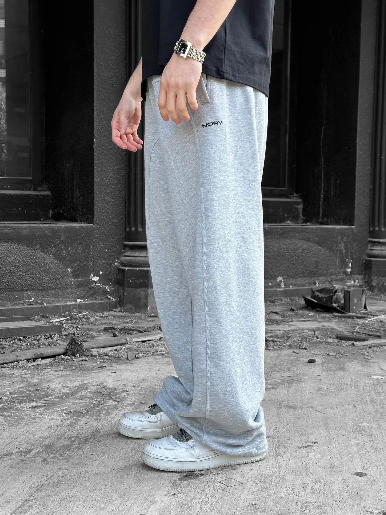 NORV Gri Ayarlanabilir Paça Premium Oversize Eşofman Altı