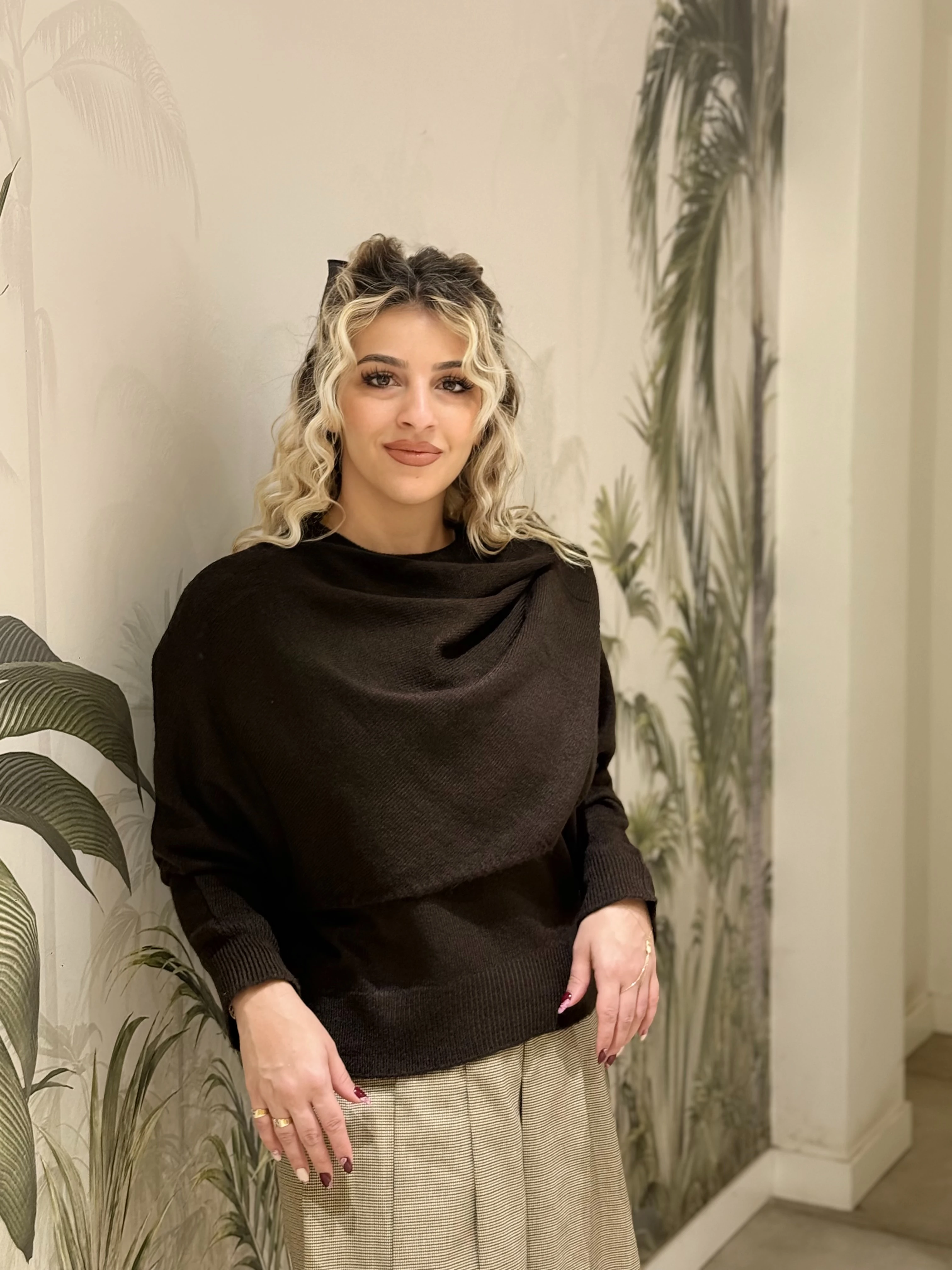 Kahverengi Şal Yakalı Kazak