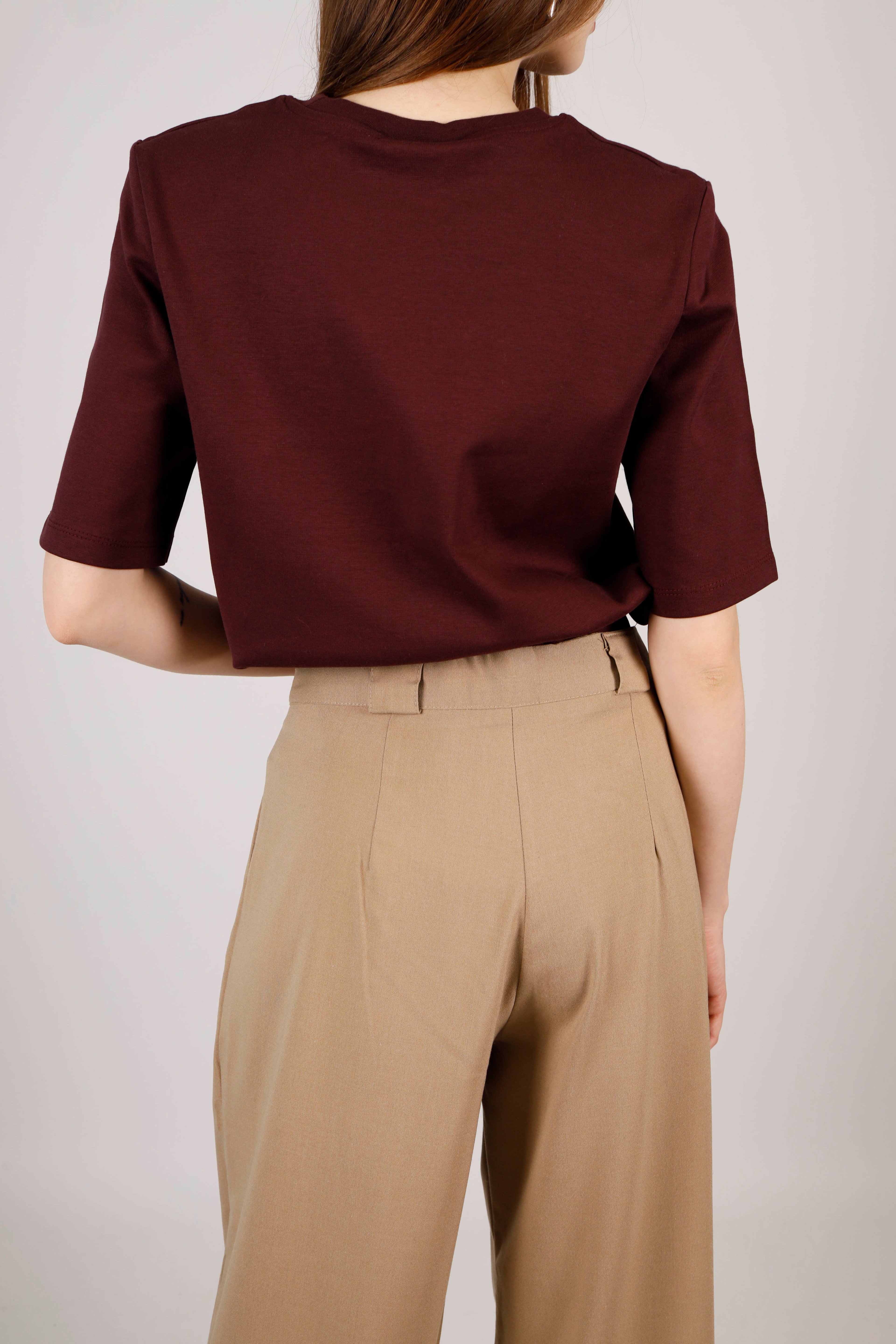 Kısa Kol Vatkalı Bordo T-shirt