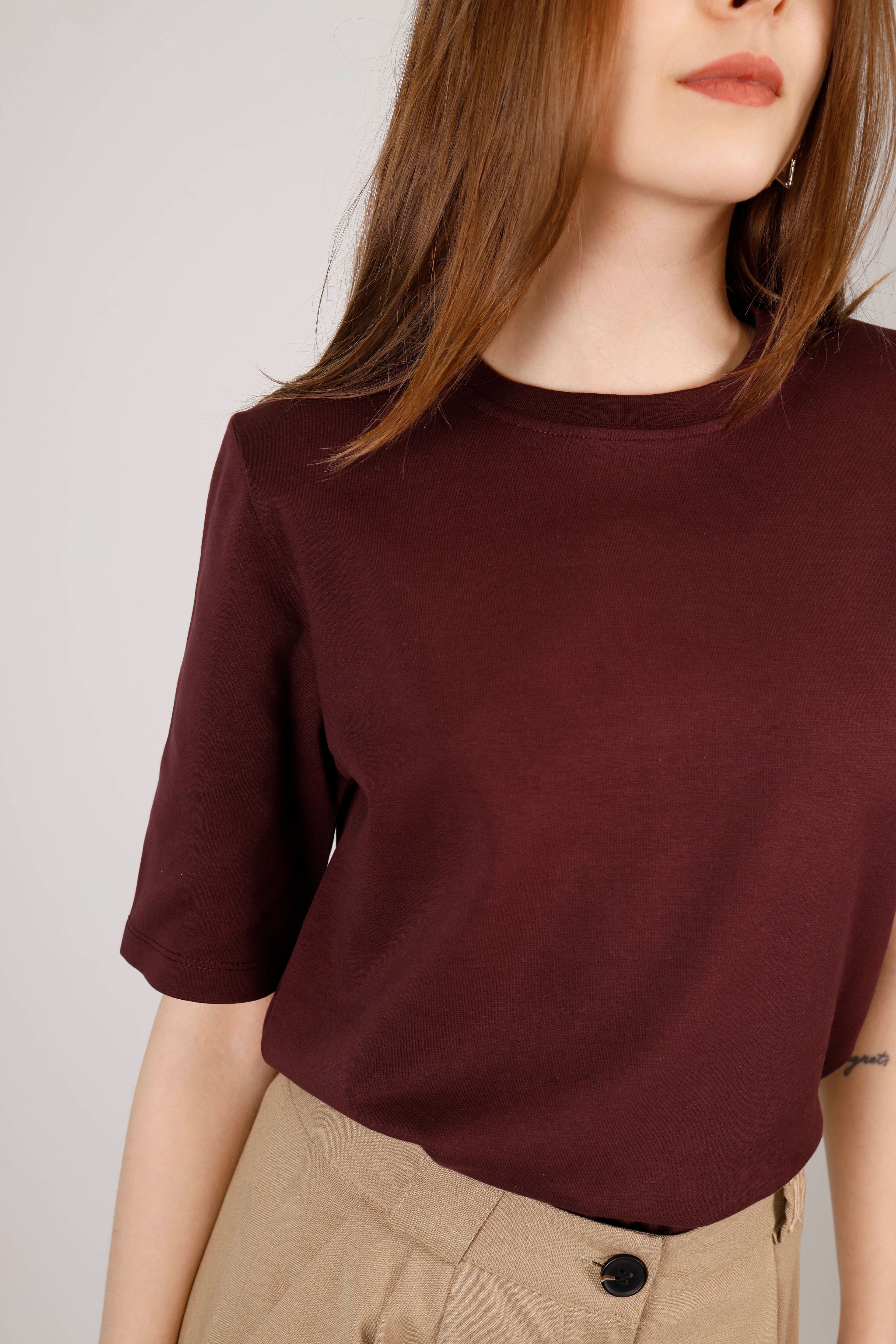 Kısa Kol Vatkalı Bordo T-shirt