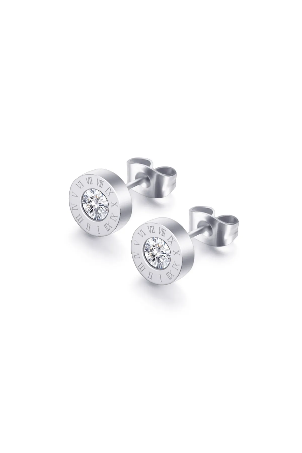 Roman Numeral Gray Steel Unisex Earrings