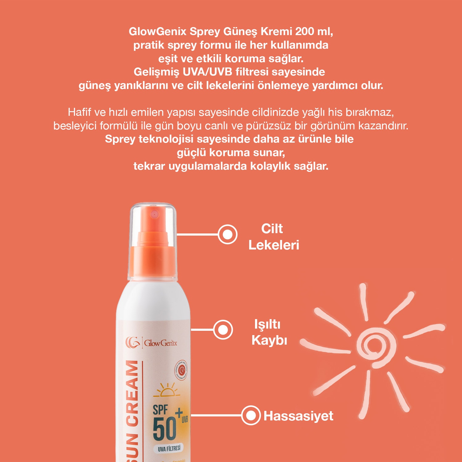 Tüm Cilt Tiplerine Uygun SPF 50+ Sprey Güneş Kremi | 200 mL