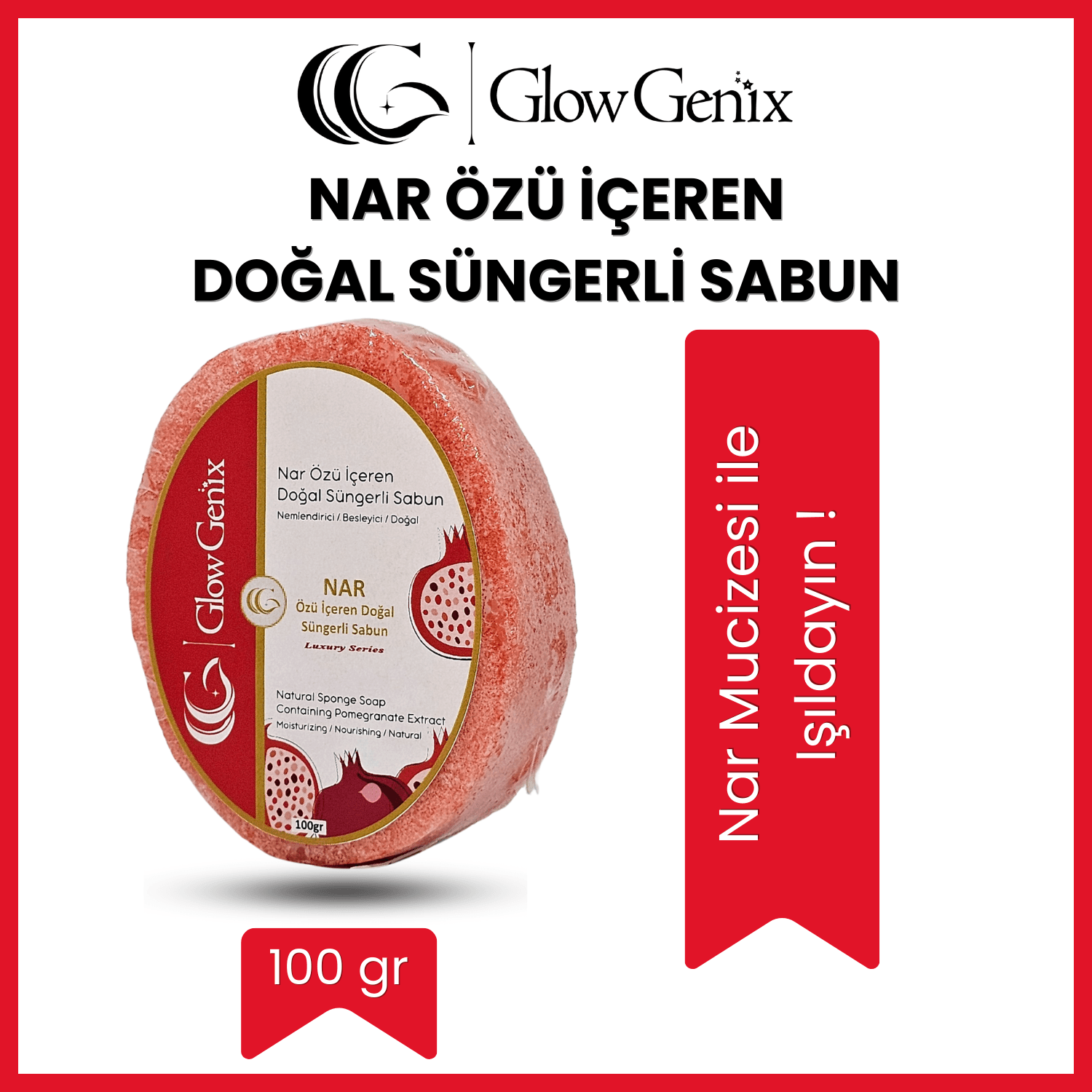 Nar Özü İçeren Doğal Süngerli Sabun | 100 gr
