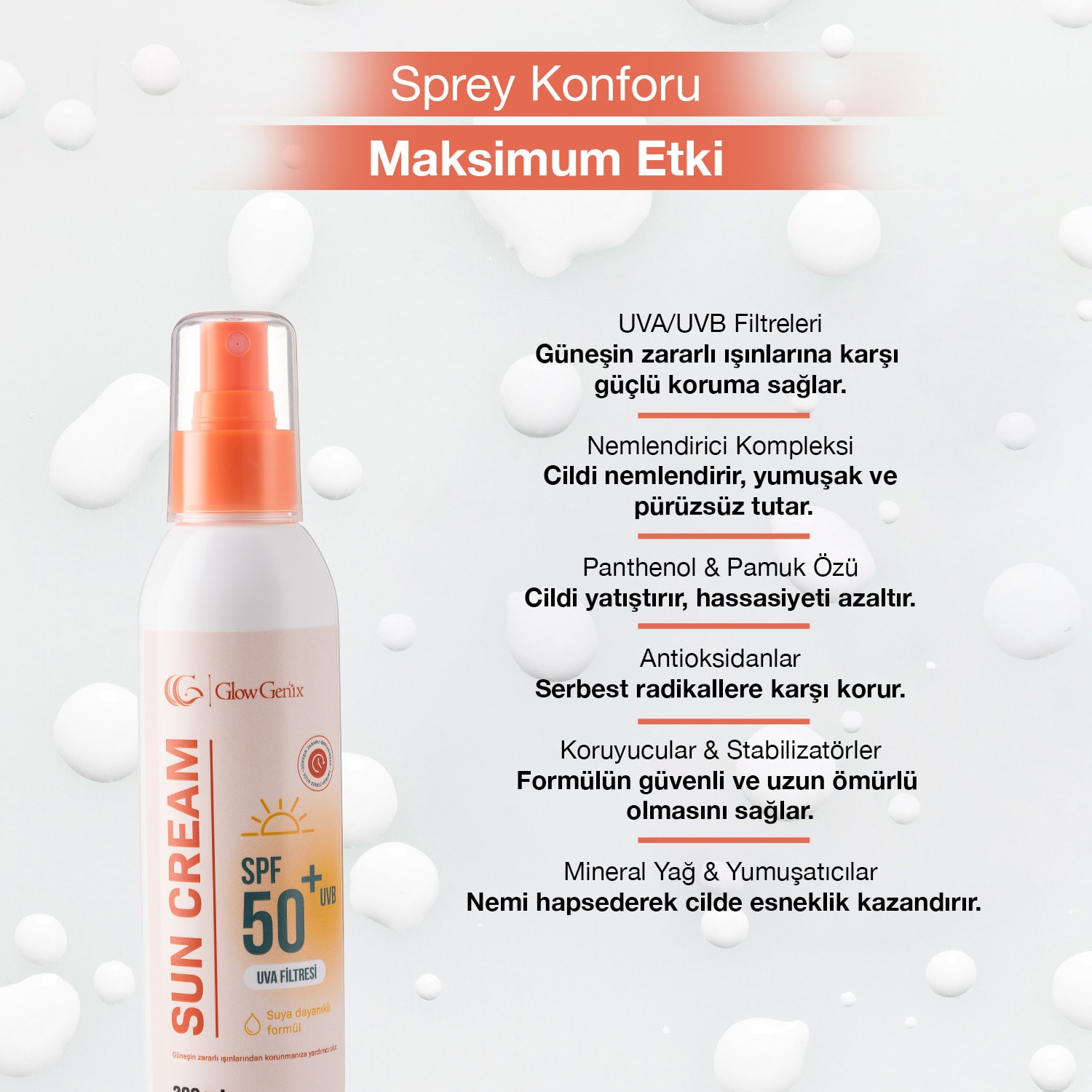 Tüm Cilt Tiplerine Uygun SPF 50+ Sprey Güneş Kremi | 200 mL