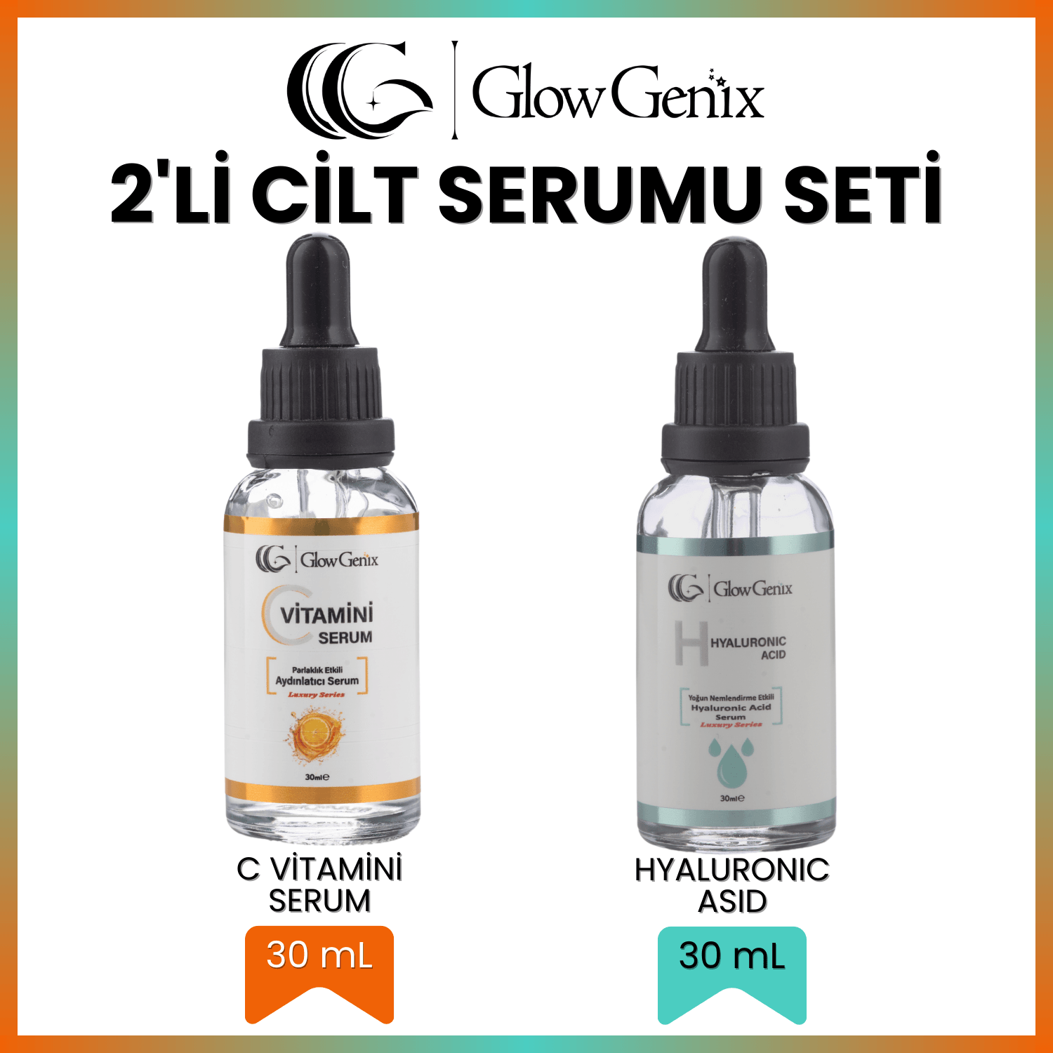 2'li Cilt Serumu Seti | C Vitamini Serum | Hyaluronic Asid Serum