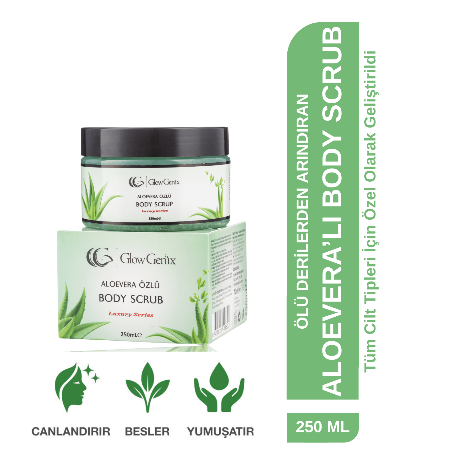Aloe Vera Özlü Body Scrub | Nemlendirici, Besleyici, Arındırıcı Vücut Peelingi | 250 mL