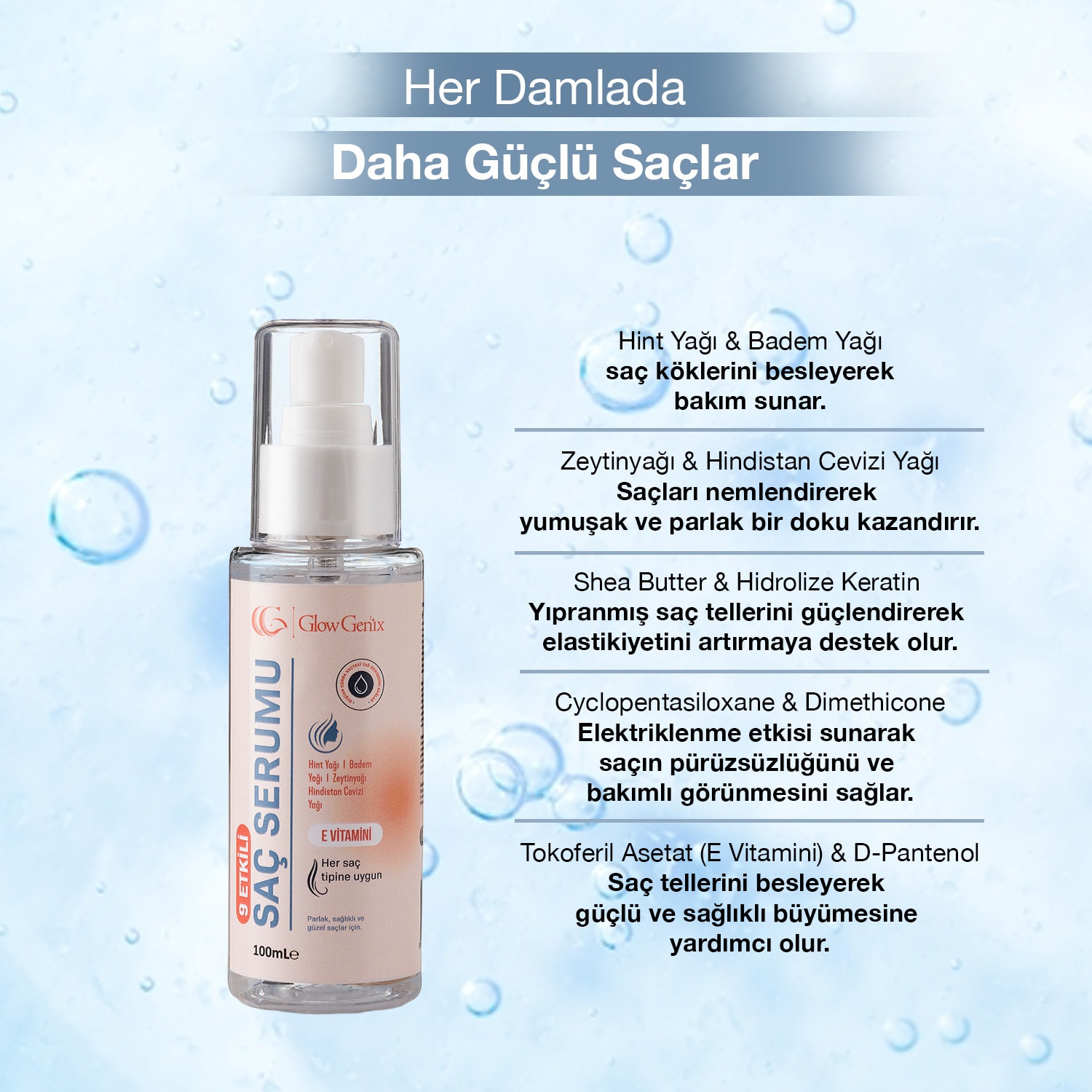 9 Etkili Saç Serumu | Kırılma Karşıtı, Onarıcı & Yoğun Çok Yönlü Besleyici | 100 mL