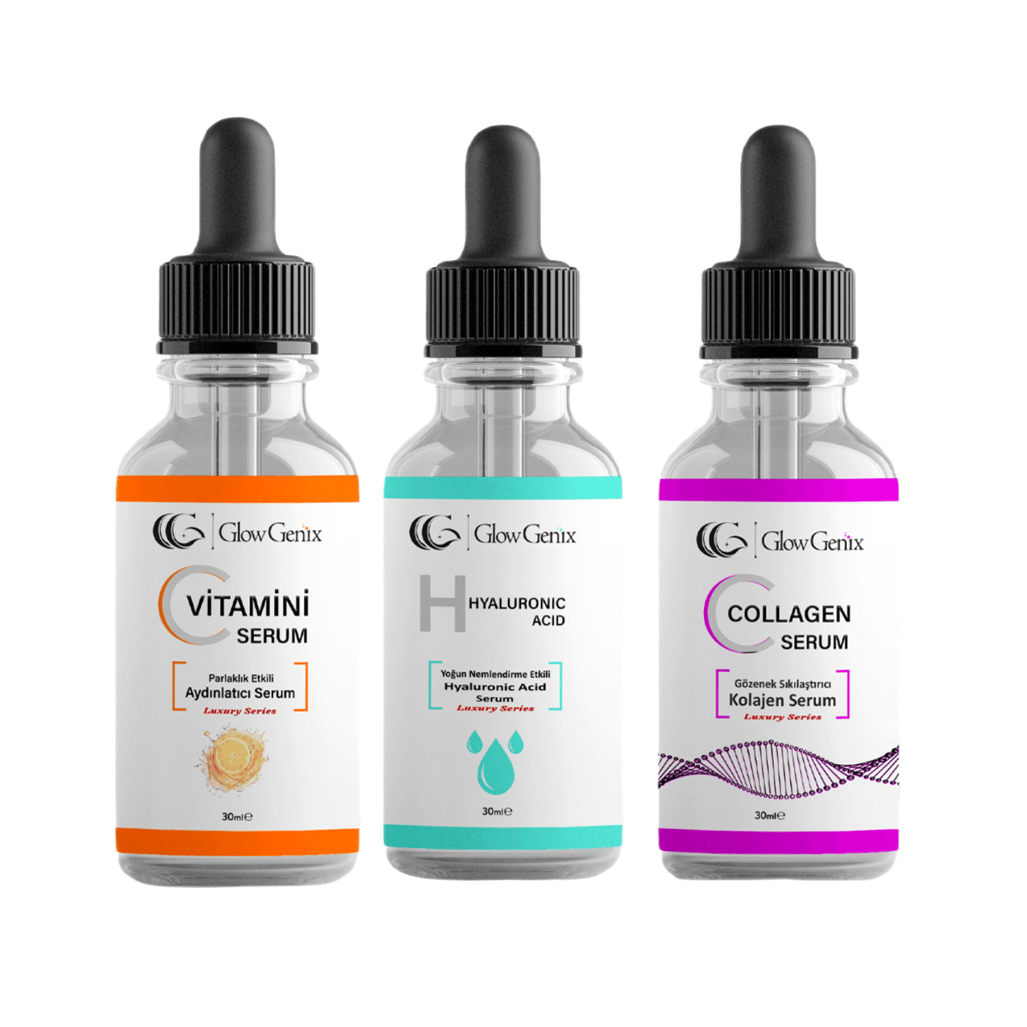 3'lü Serum Seti (C Vitamin Serum - Hyaluronic Asid Serum - Collagen Serum)