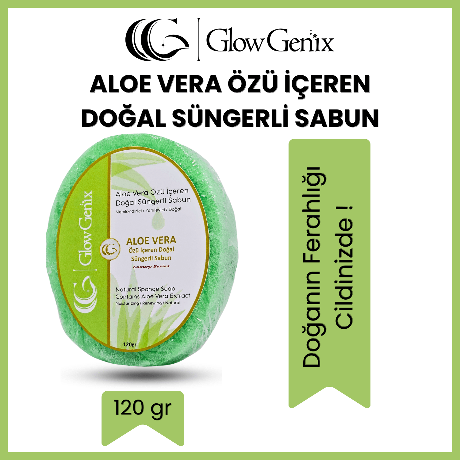 Aloe Vera Özü İçeren Doğal Süngerli Sabun | 120 gr