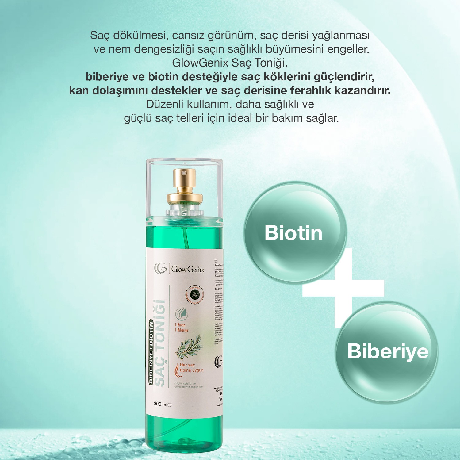 Biberiye ve Biotin İçeren %100 Doğal ve Saf Saç Toniği | 200 ml