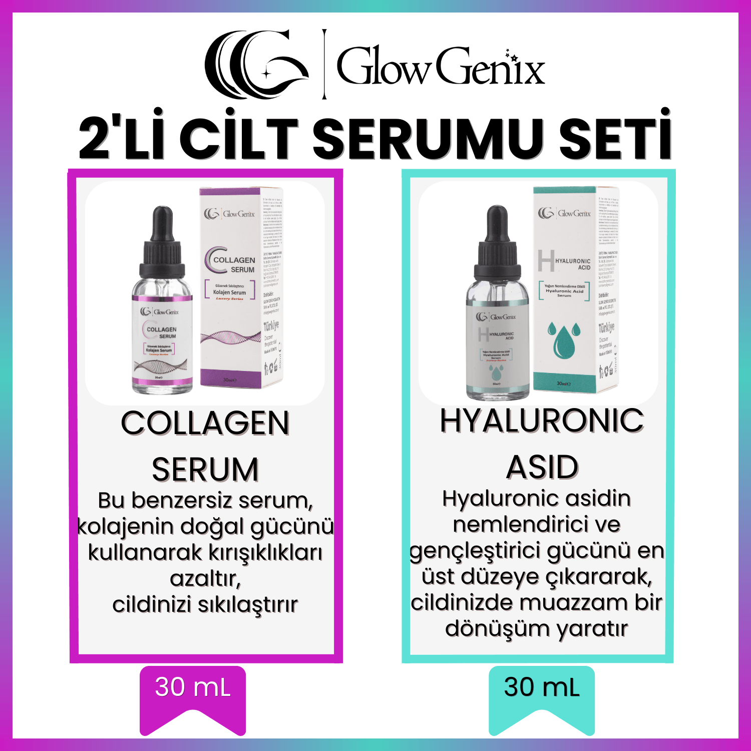 2'li Cilt Serumu Seti | Collagen (Kolajen) Serum | Hyaluronic Asid Serum