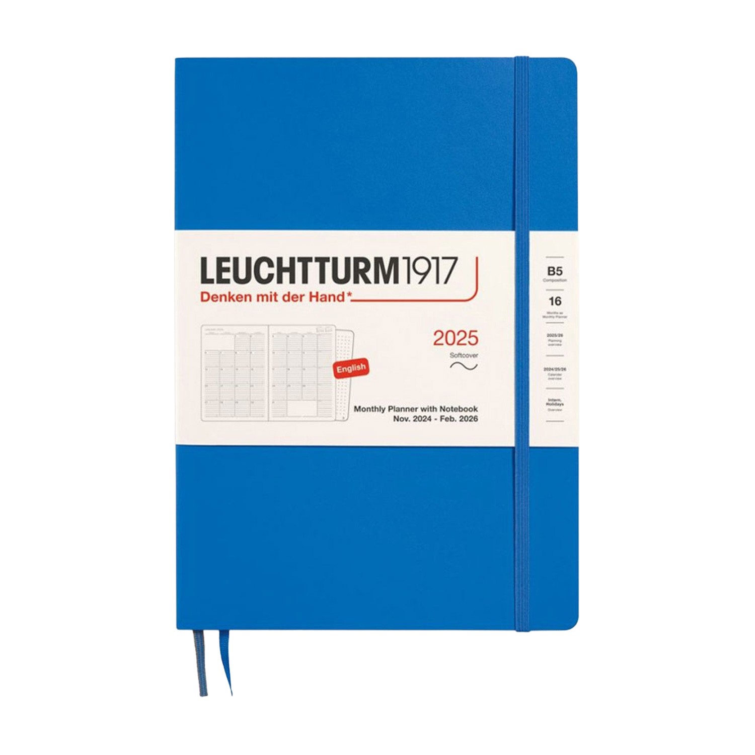 Leuchtturm1917 B5 2025 Yumuşak Kapak İngilizce Haftalık Ajanda ve Not Defteri - Gökyüzü Mavisi