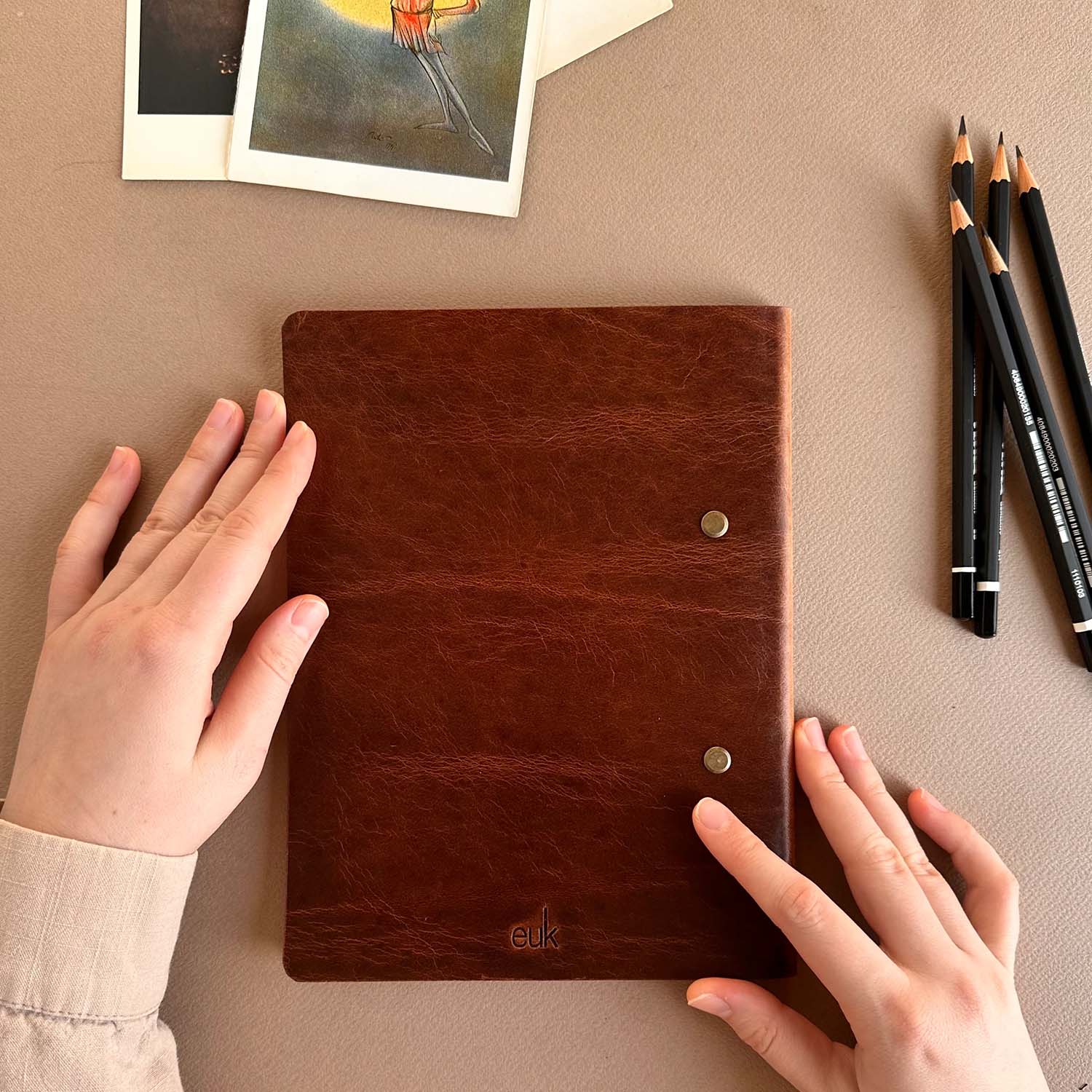 Euk Design A5 Deri Sketchbook - Parlak Taba