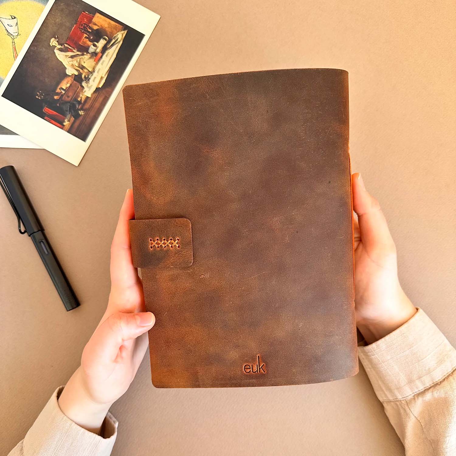 Euk Design A5 Deri Ciltli Defter - Antik Taba