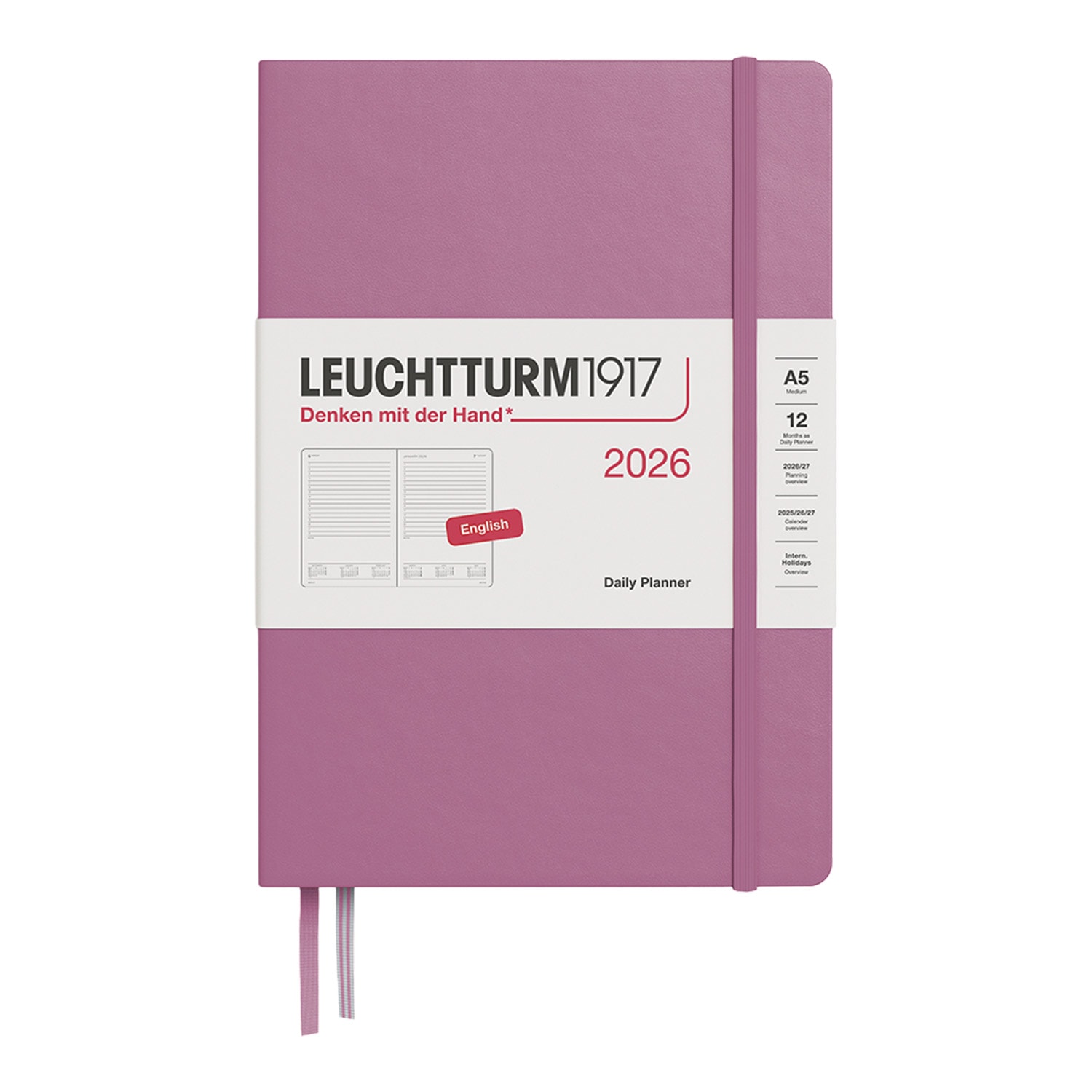 Leuchtturm1917 A5 2026 Sert Kapak İngilizce Günlük Ajanda - Tozlu Gül