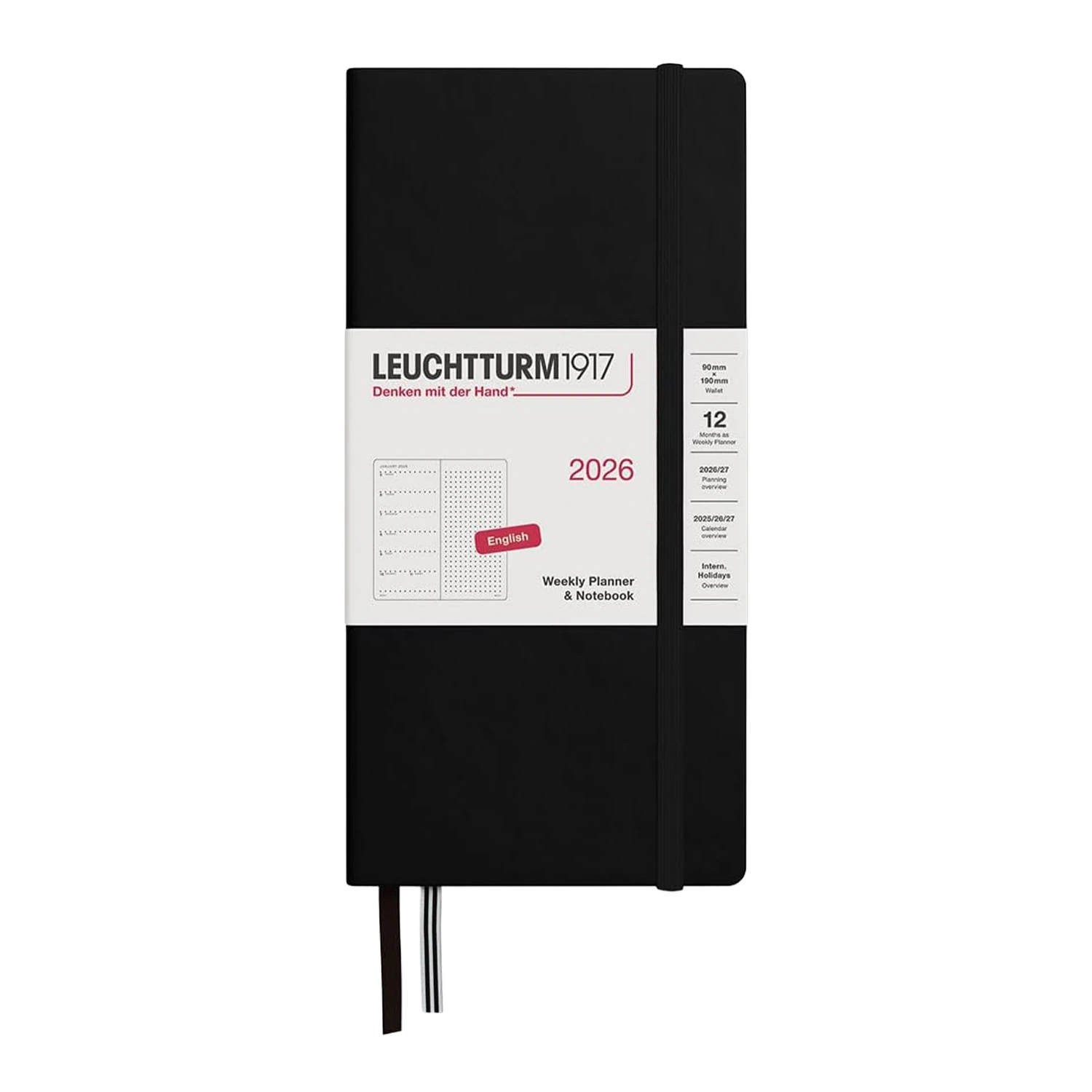Leuchtturm1917 Wallet (B6+ x A6) 2026 İngilizce Haftalık Ajanda ve