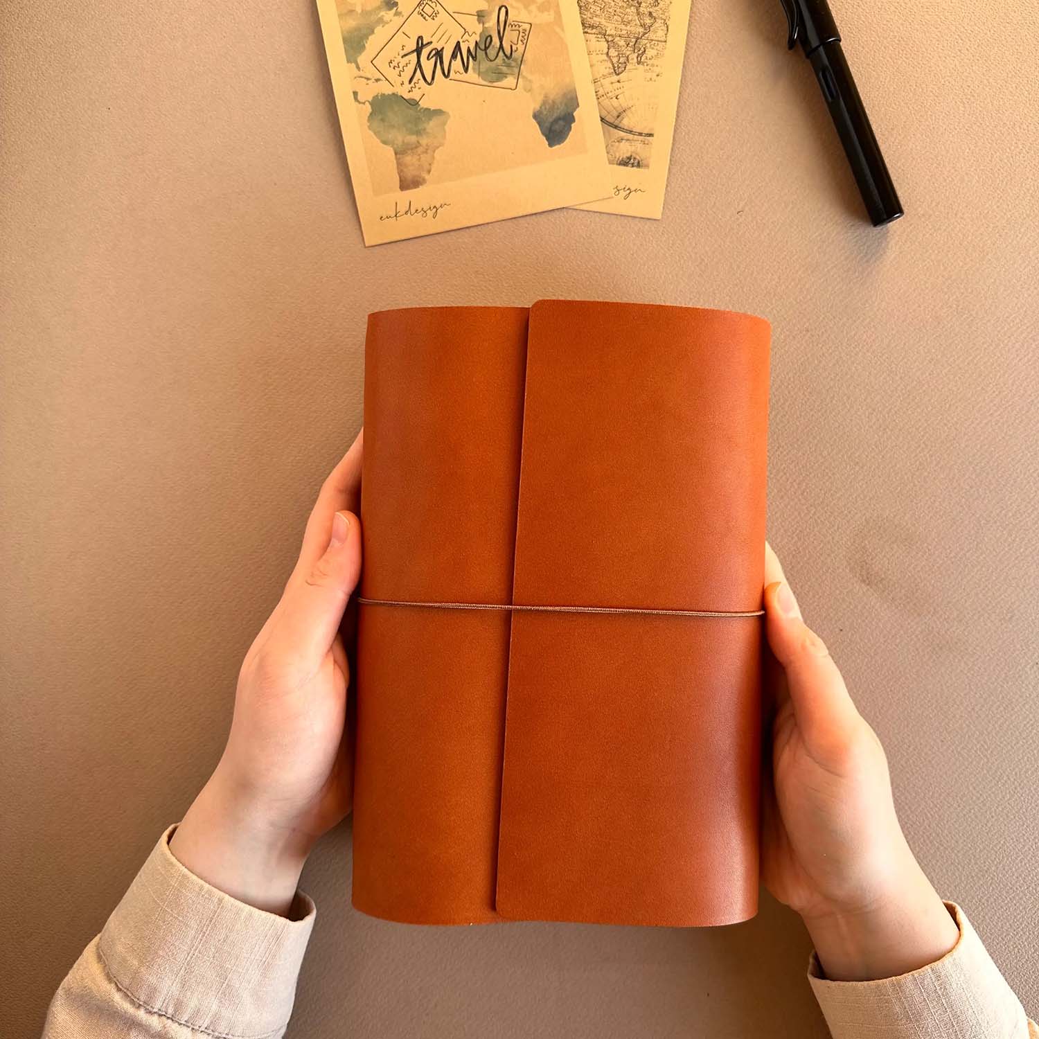 Euk Design A5 Large Size Traveler's Notebook Cover - Camel