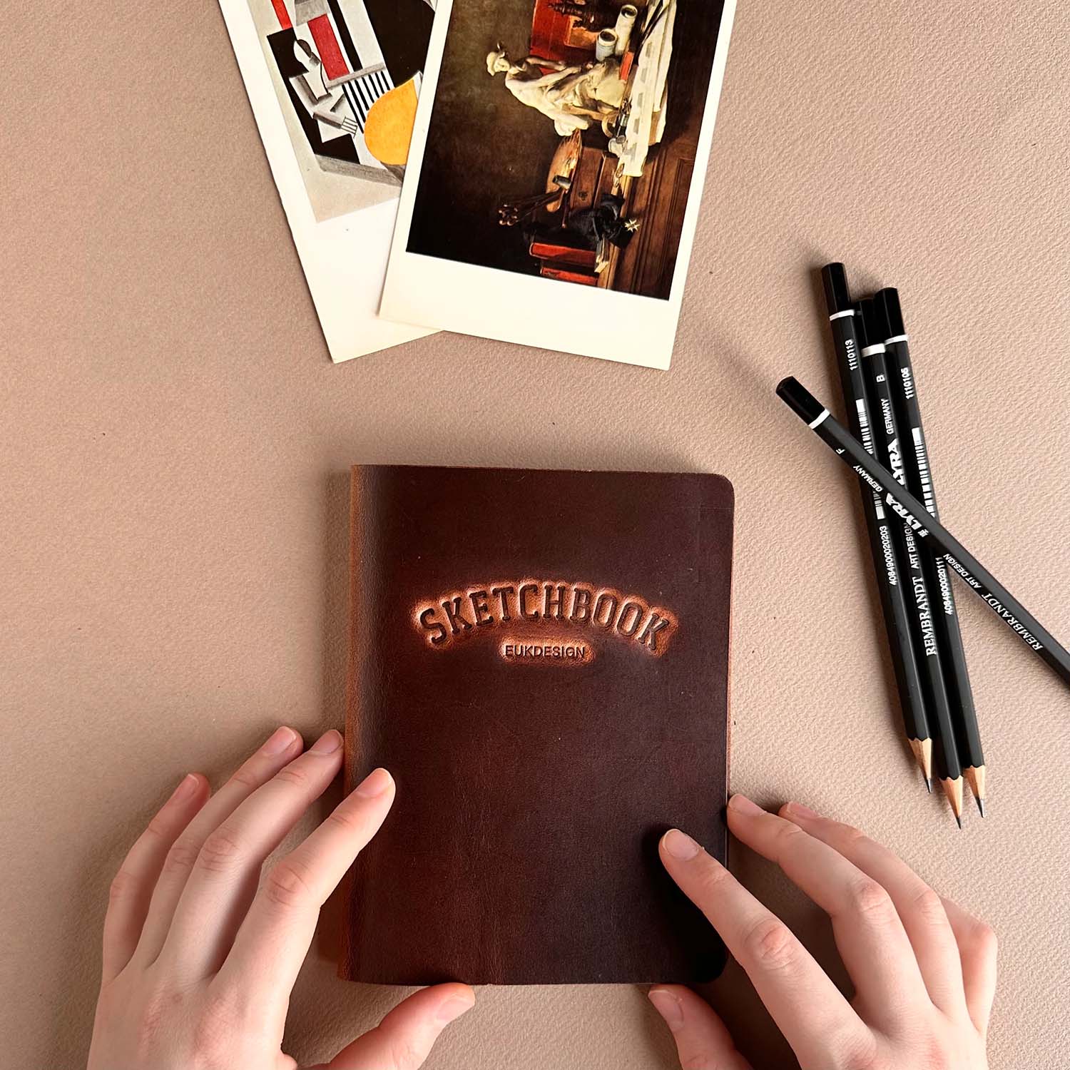 Euk Design A6 Deri Sketchbook - Parlak Taba