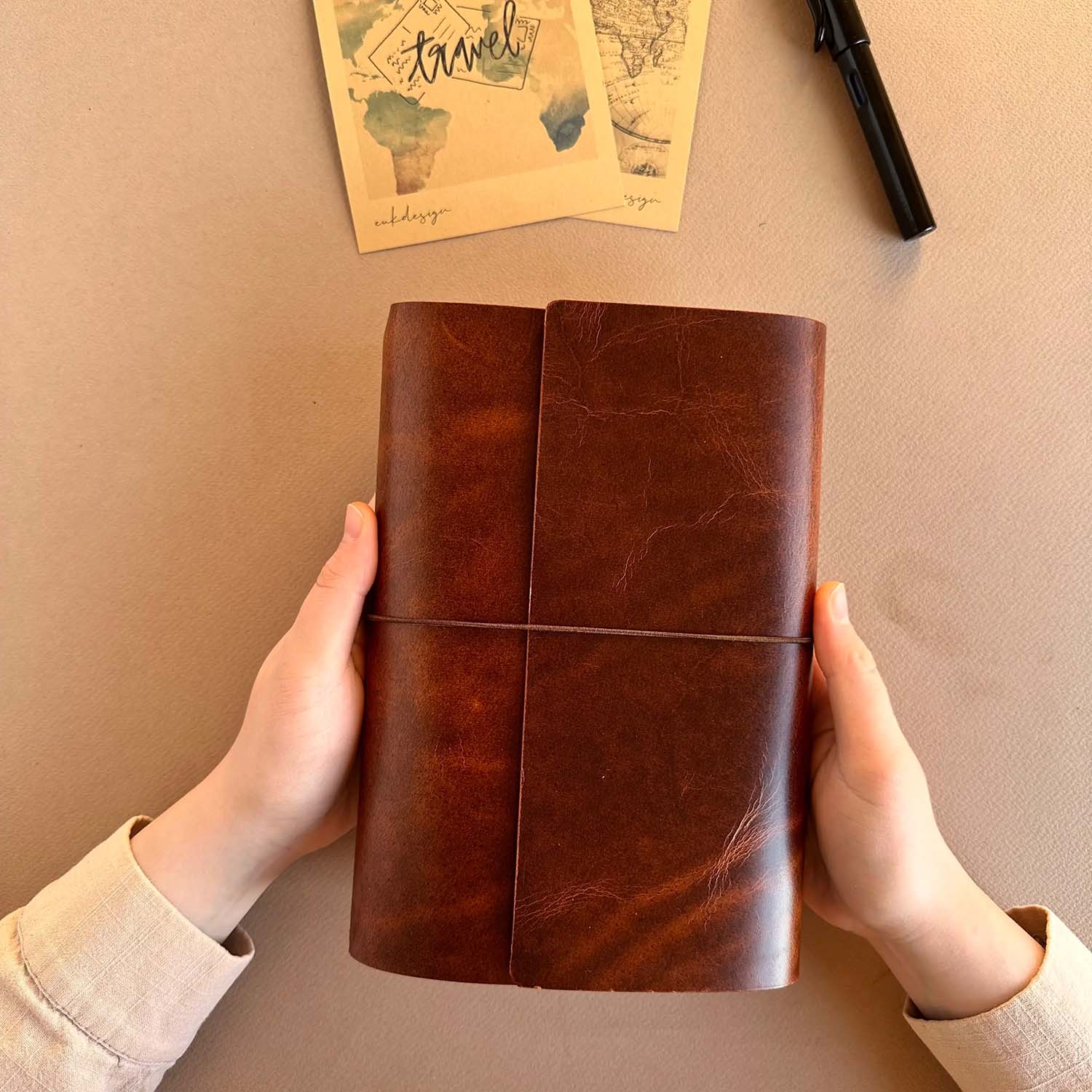 Euk Design A5 Large Size Traveler's Notebook Cover - Parlak Taba