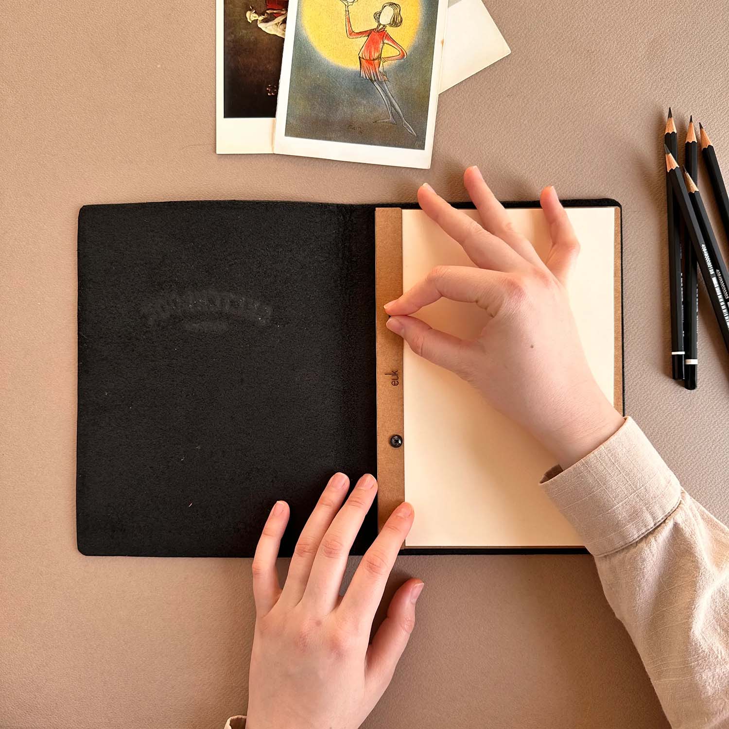 Euk Design A5 Deri Sketchbook - Siyah