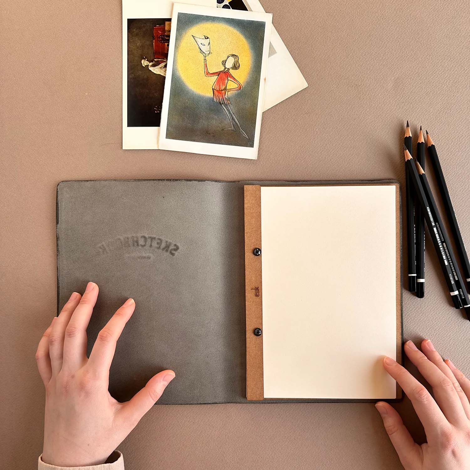 Euk Design A5 Deri Sketchbook - Gri