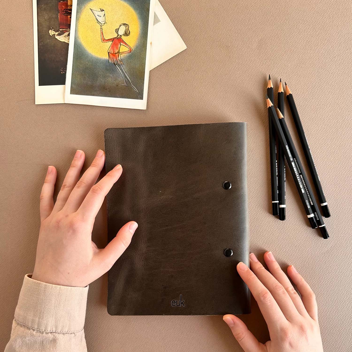 Euk Design A5 Deri Sketchbook - Gri